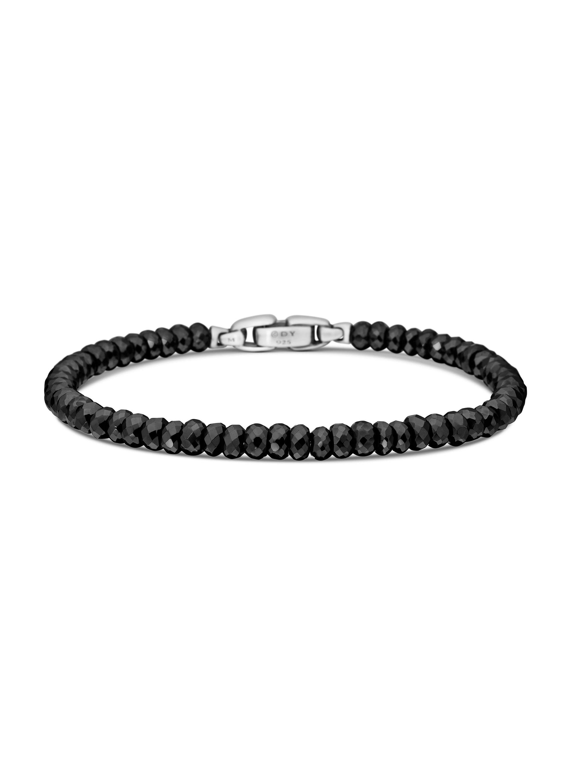 David Yurman Men's Spiritual Beads Faceted Bracelet in Sterling Silver - Black Spinel