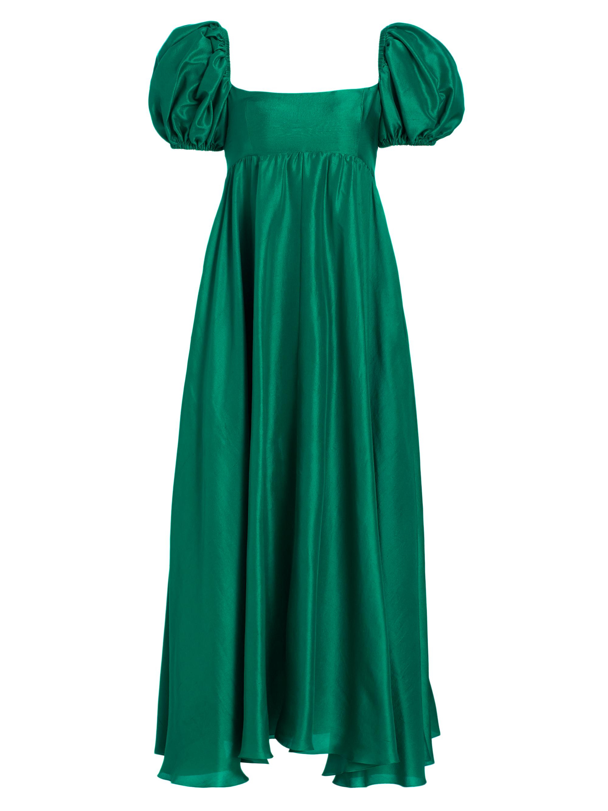 green emerald velvet dress Fitted Puff Sleeve Satin Gown by Cinderella Divine CD983 – ABC Fashion