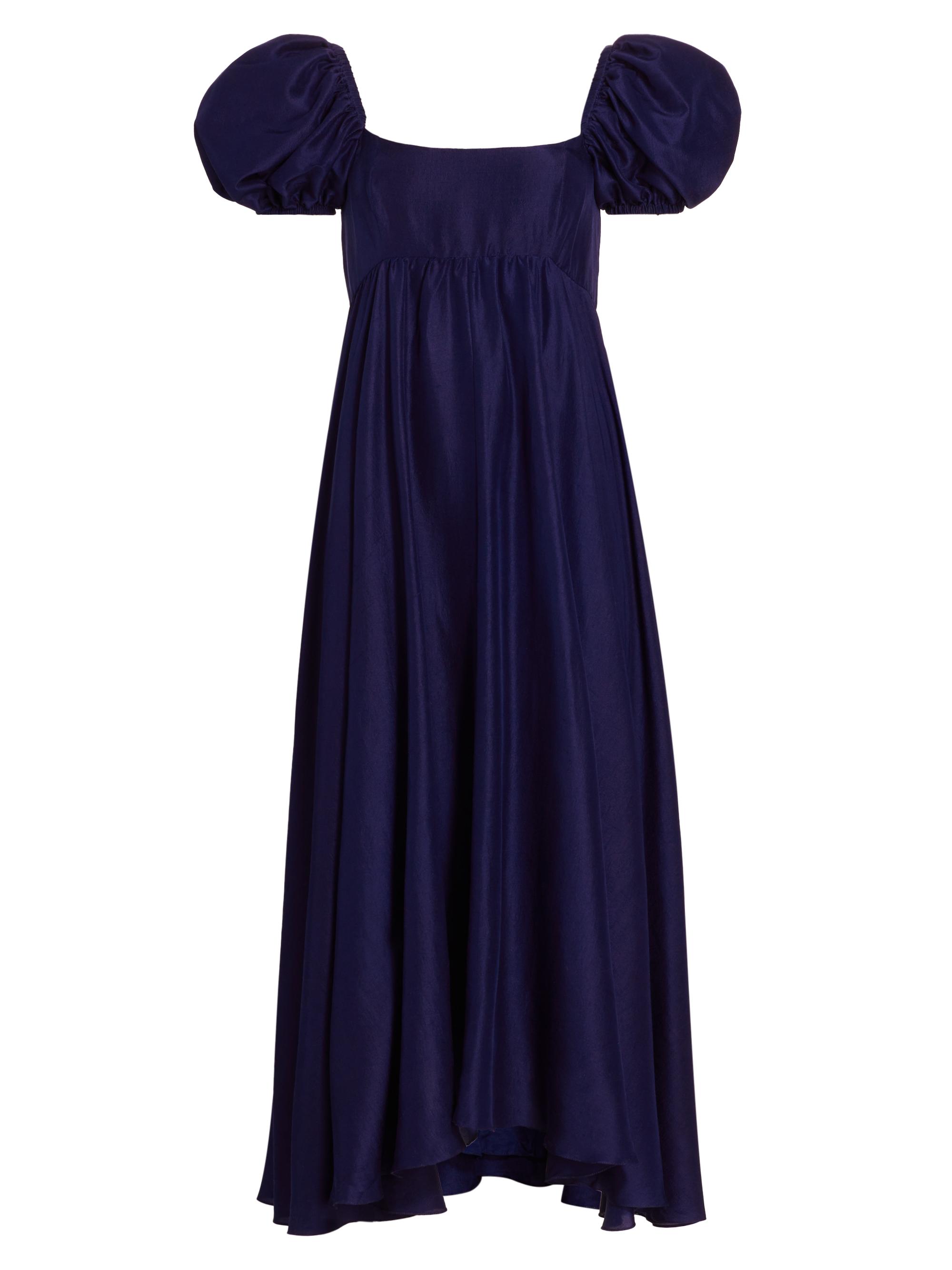 Azeeza Women's Rory Silk Puff-Sleeve Maxi Dress - Navy