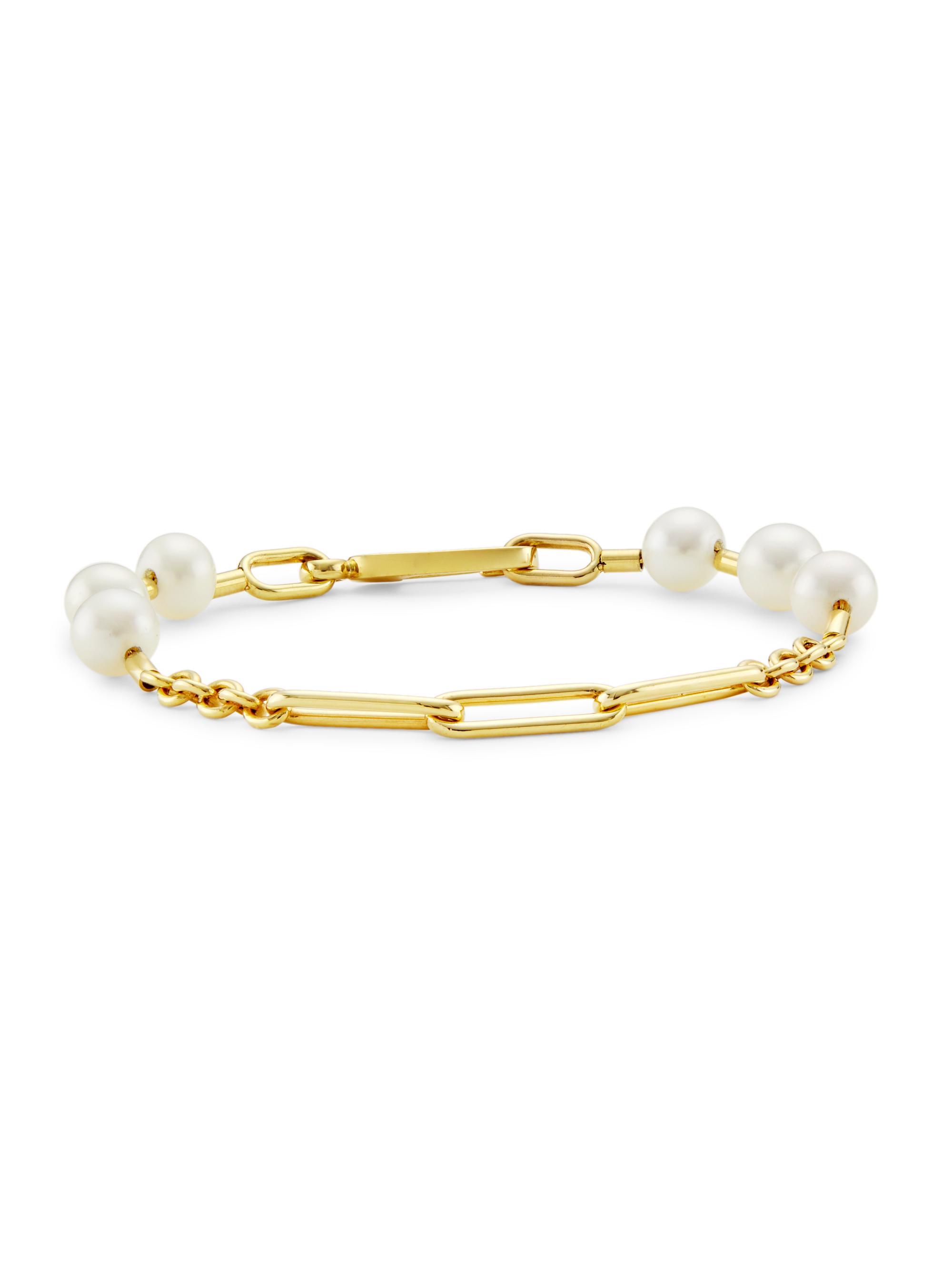 Saks Fifth Avenue Collection Women's 14K Yellow Gold & Freshwater Pearl Mixed-Link Chain Bracelet - Gold