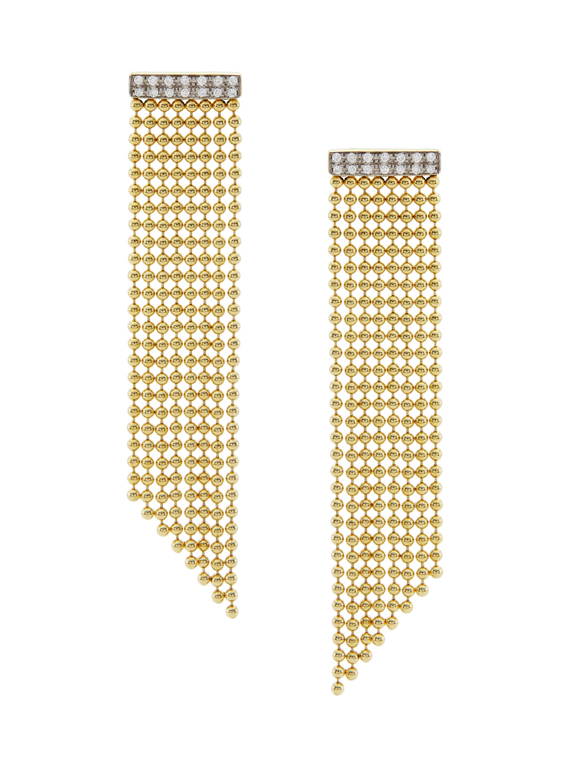 Saks Fifth Avenue Collection Women's 14K Yellow Gold & 0.125 TCW Diamond Beaded Fringe Earrings - Gold