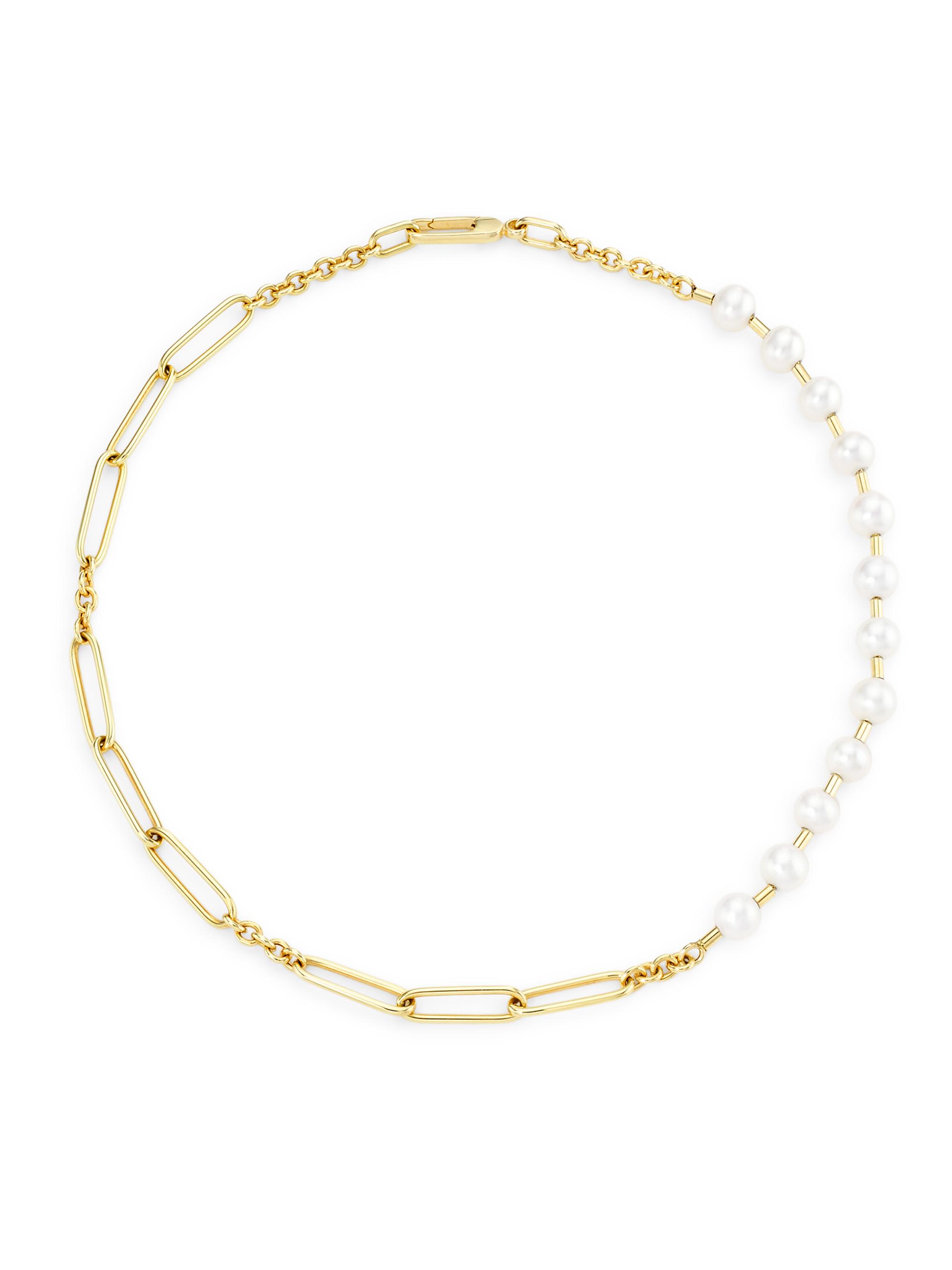 Saks Fifth Avenue Collection Women's 14K Yellow Gold & Freshwater Pearl Mixed-Link Chain Necklace - Gold