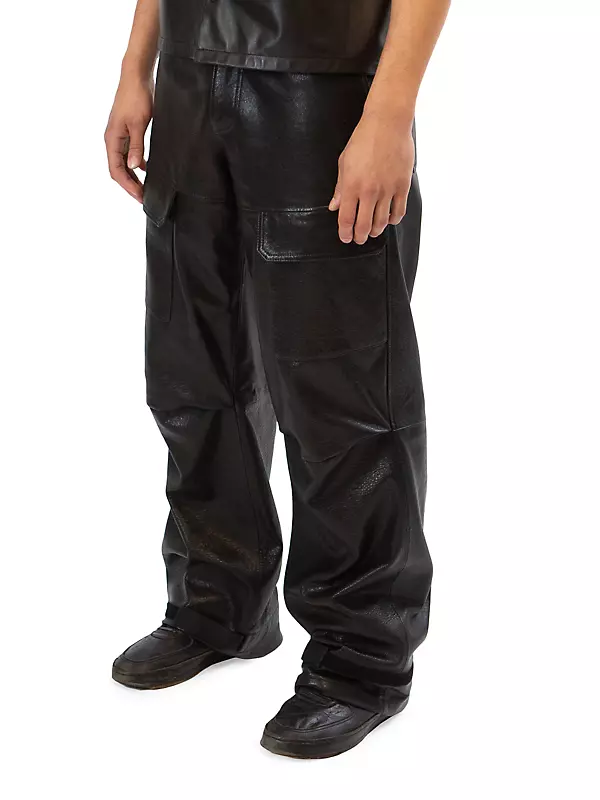 Shop RTA Leather Wide-Leg Cargo Pants