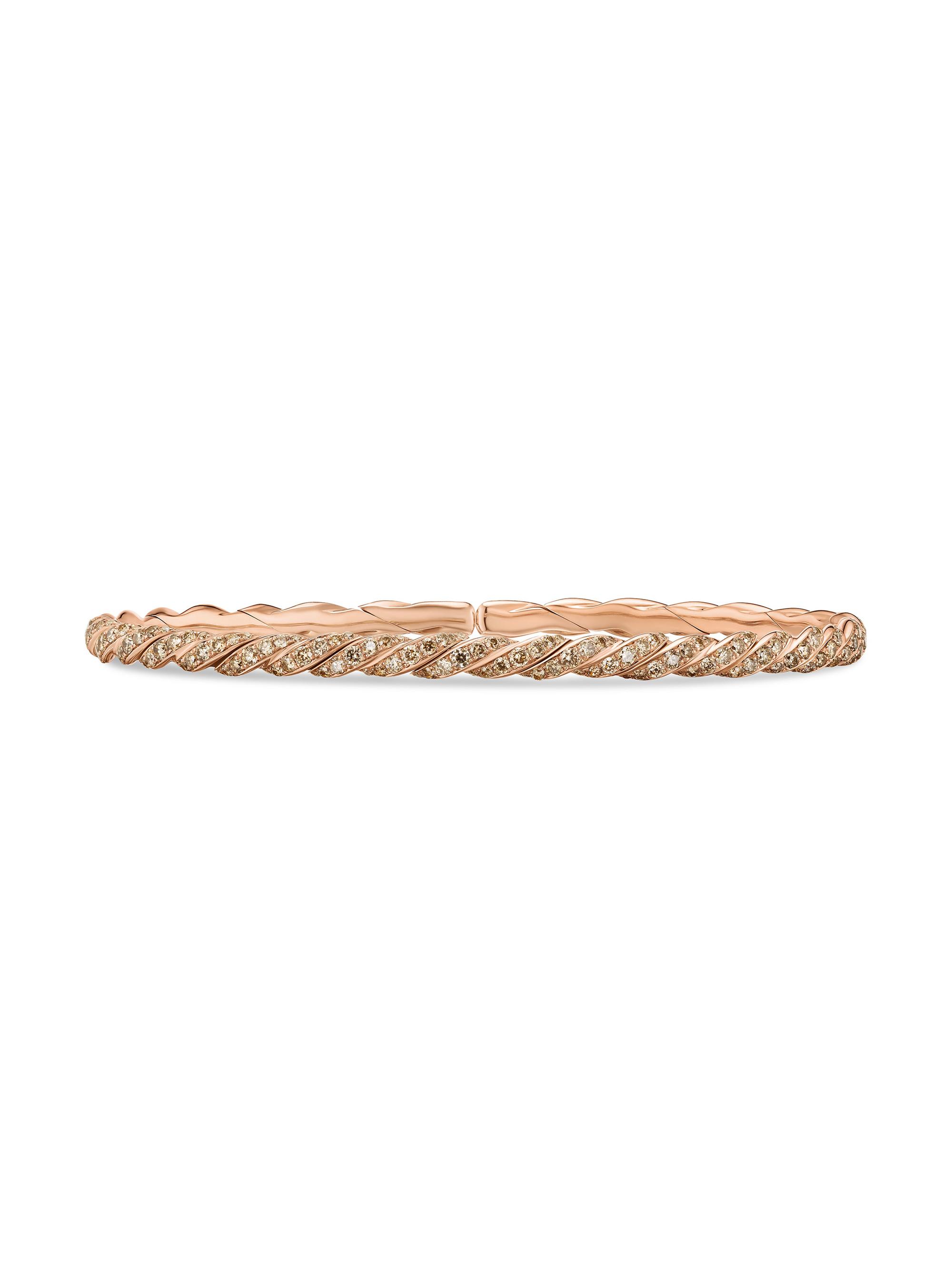 David Yurman Women's Sculpted Cable Flex Bracelet in 18K Rose Gold - Cognac Diamond
