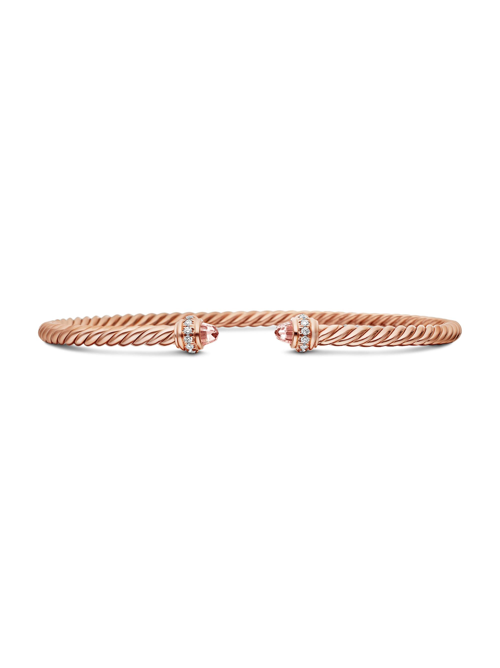 David Yurman Women's Cablespira Color Bracelet in 18K Rose Gold with Morganite and Pavé Diamonds - Morganite