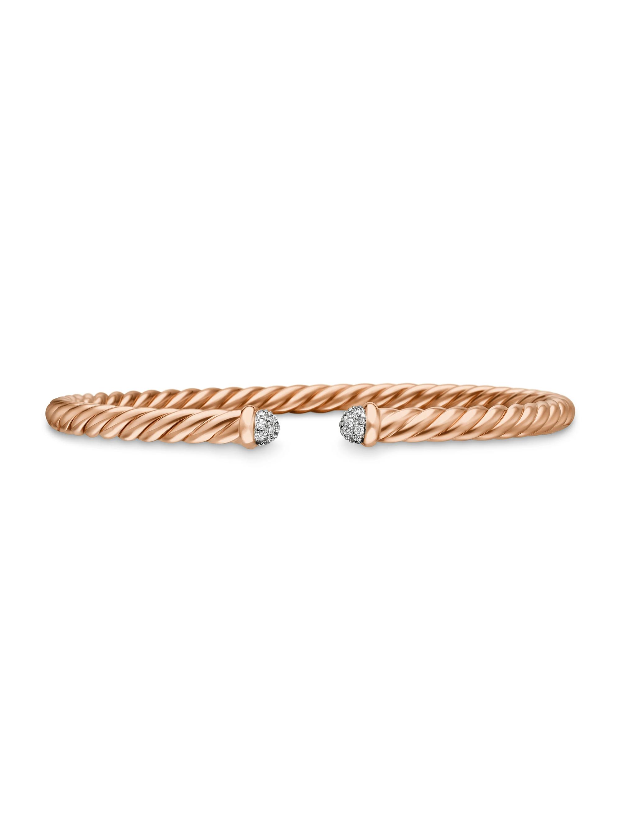 David Yurman Women's Cablespira Bracelet in 18K Rose Gold with Pavé Diamonds - Rose Gold