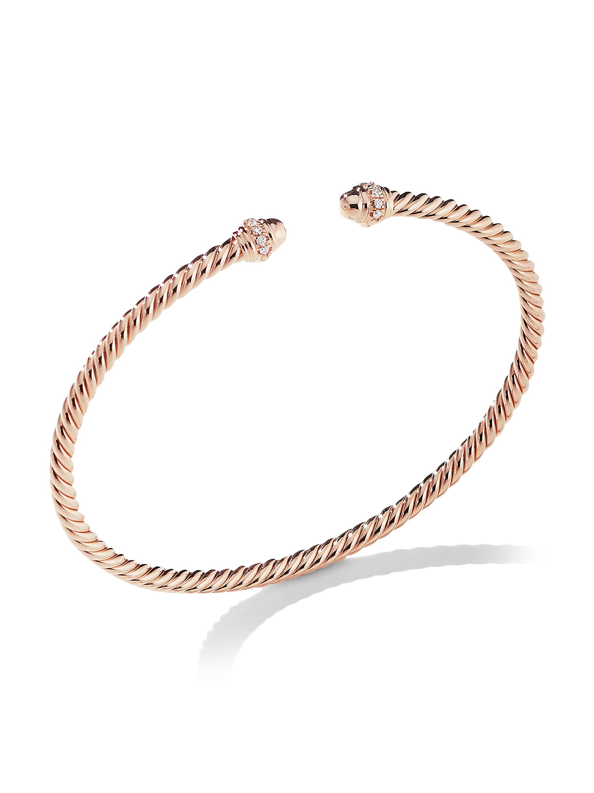 David Yurman Women's Cablespira Bracelet in 18K Rose Gold with Pavé Diamonds - Rose Gold