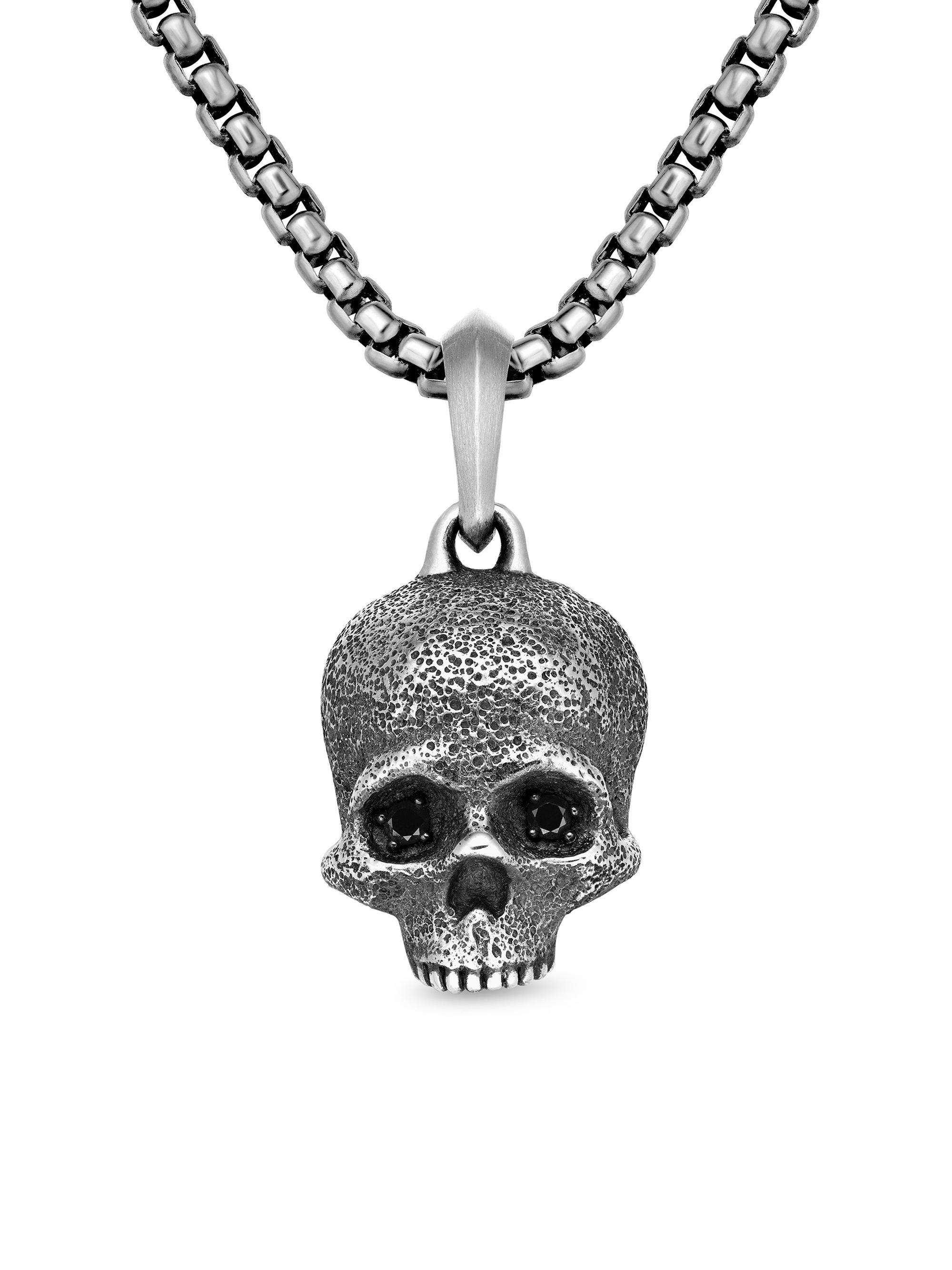 David Yurman Men's Memento Mori Skull Amulet in Sterling Silver - Black Diamond