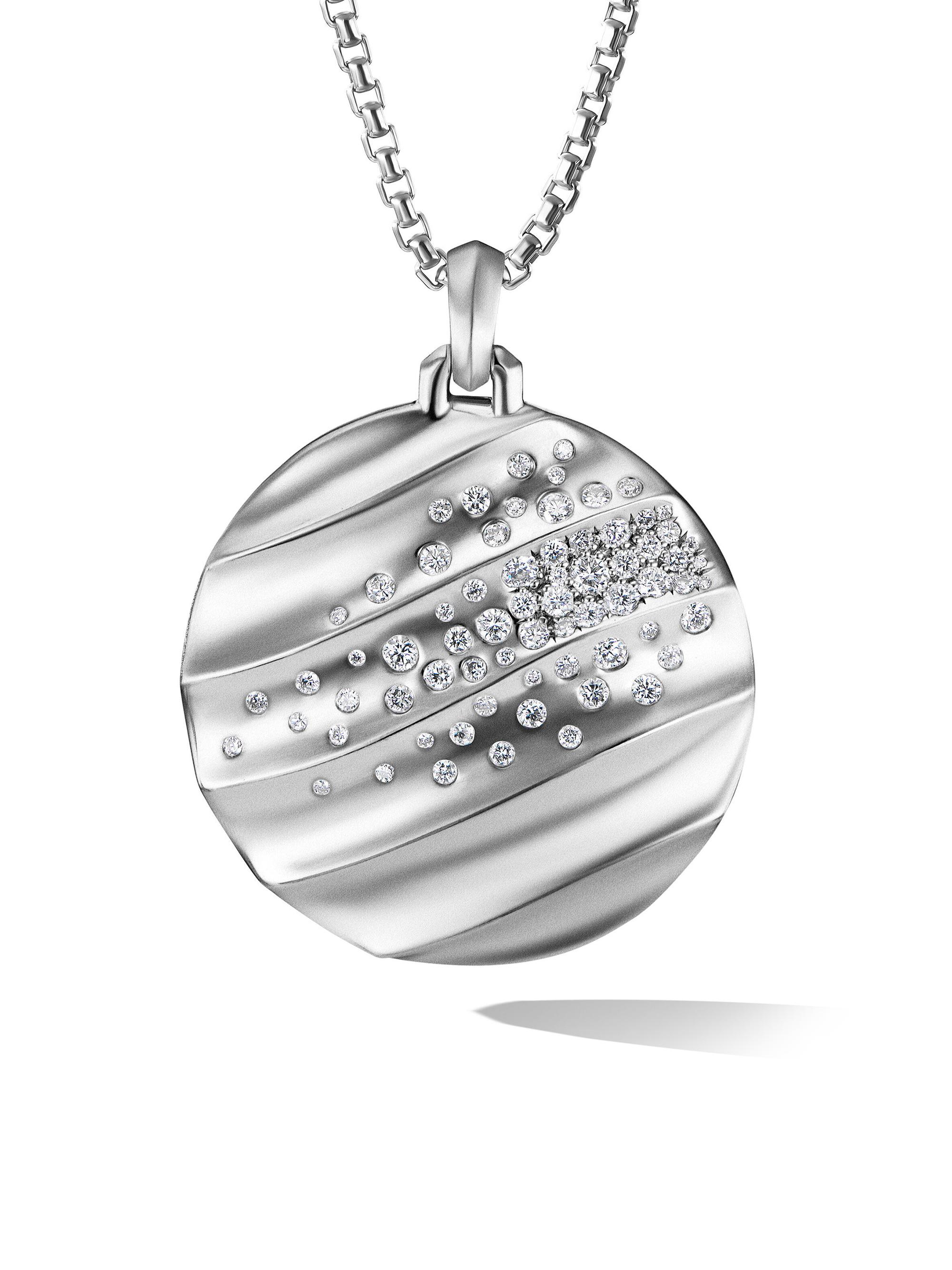 David Yurman Women's Cable Edge Pendant in Recycled Sterling Silver with Pavé Diamonds - Sterling Silver