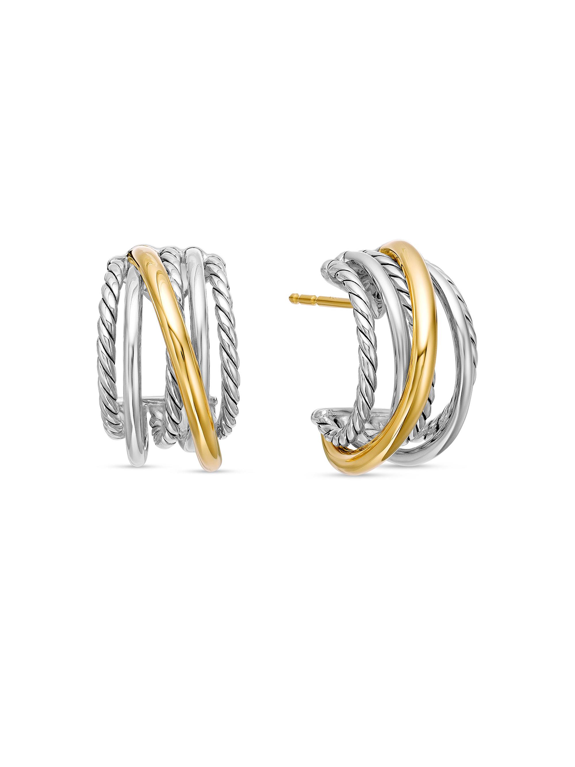 David Yurman Women's Crossover Shrimp Earrings in Sterling Silver with 18K Yellow Gold, 19.5MM - Silver