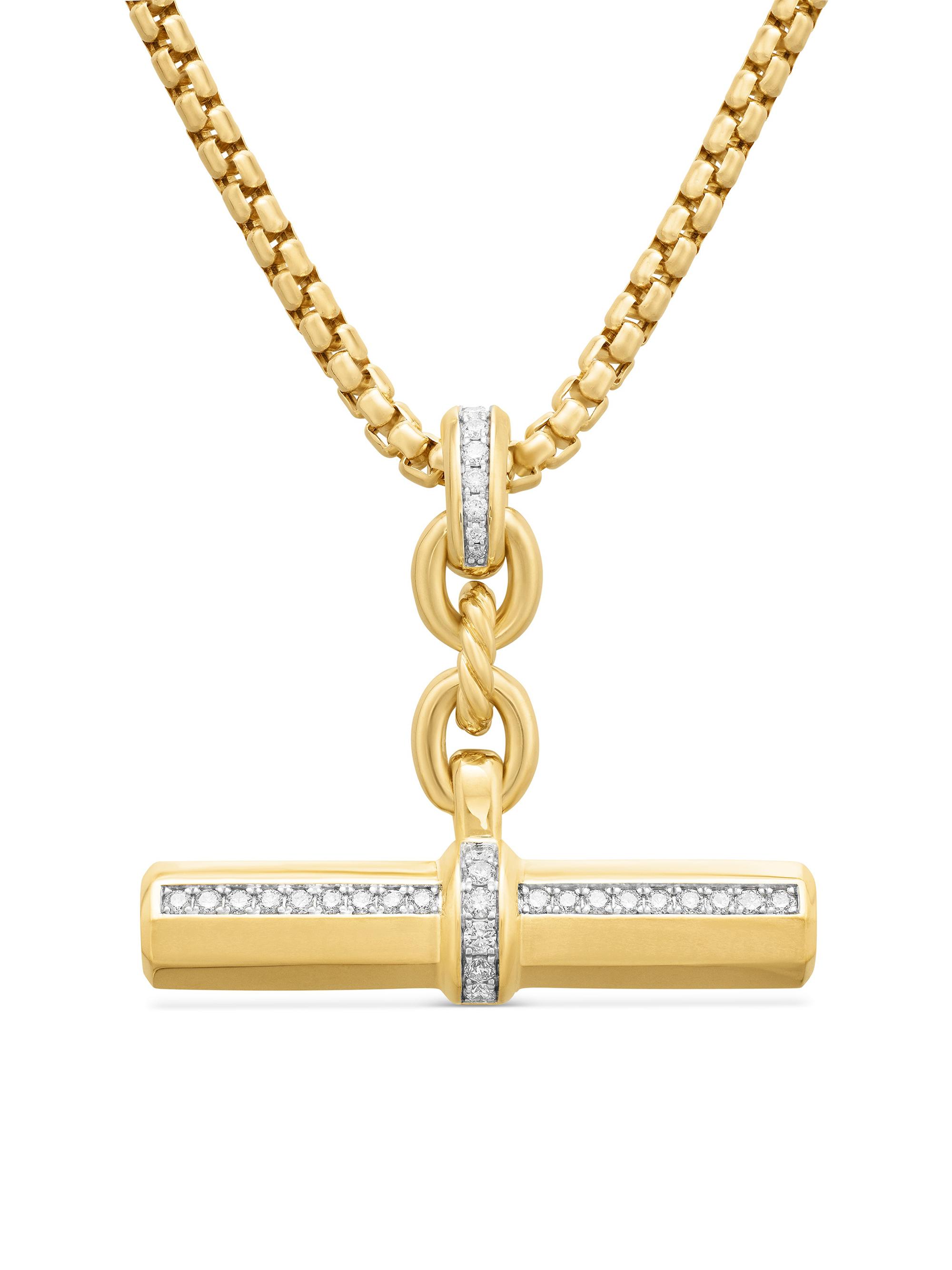 David Yurman Women's Lexington E/W Barrel Pendant in 18K Yellow Gold with Diamonds, 32mm - Diamond