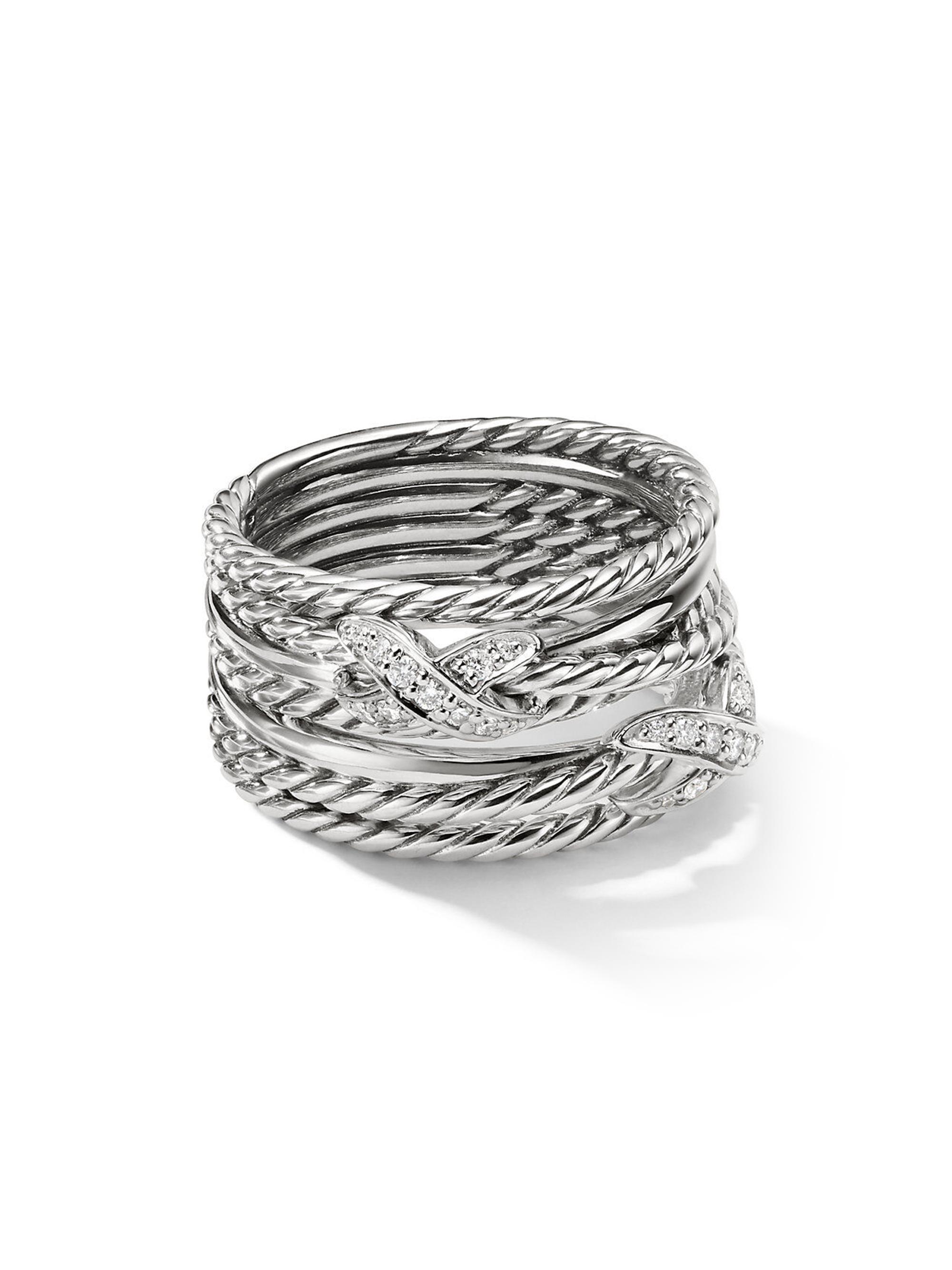 David Yurman Women's Double X Crossover Ring with Pavé Diamonds - Sterling Silver