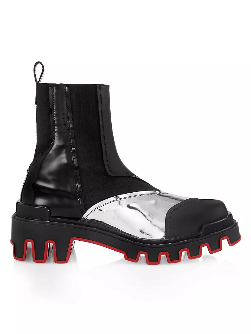 Christian Louboutin Men's Christian Louboutin x Marvel Vibrano Leather Boots - Black Silver Cosmos - Size 12