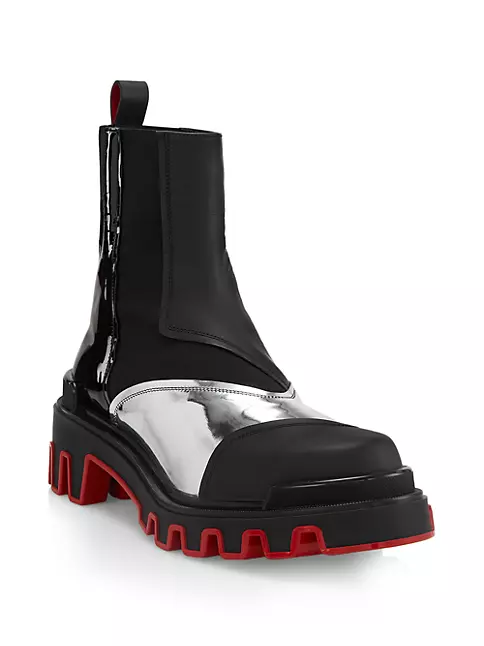 Christian Louboutin Men's Christian Louboutin x Marvel Vibrano Leather Boots - Black Silver Cosmos - Size 12