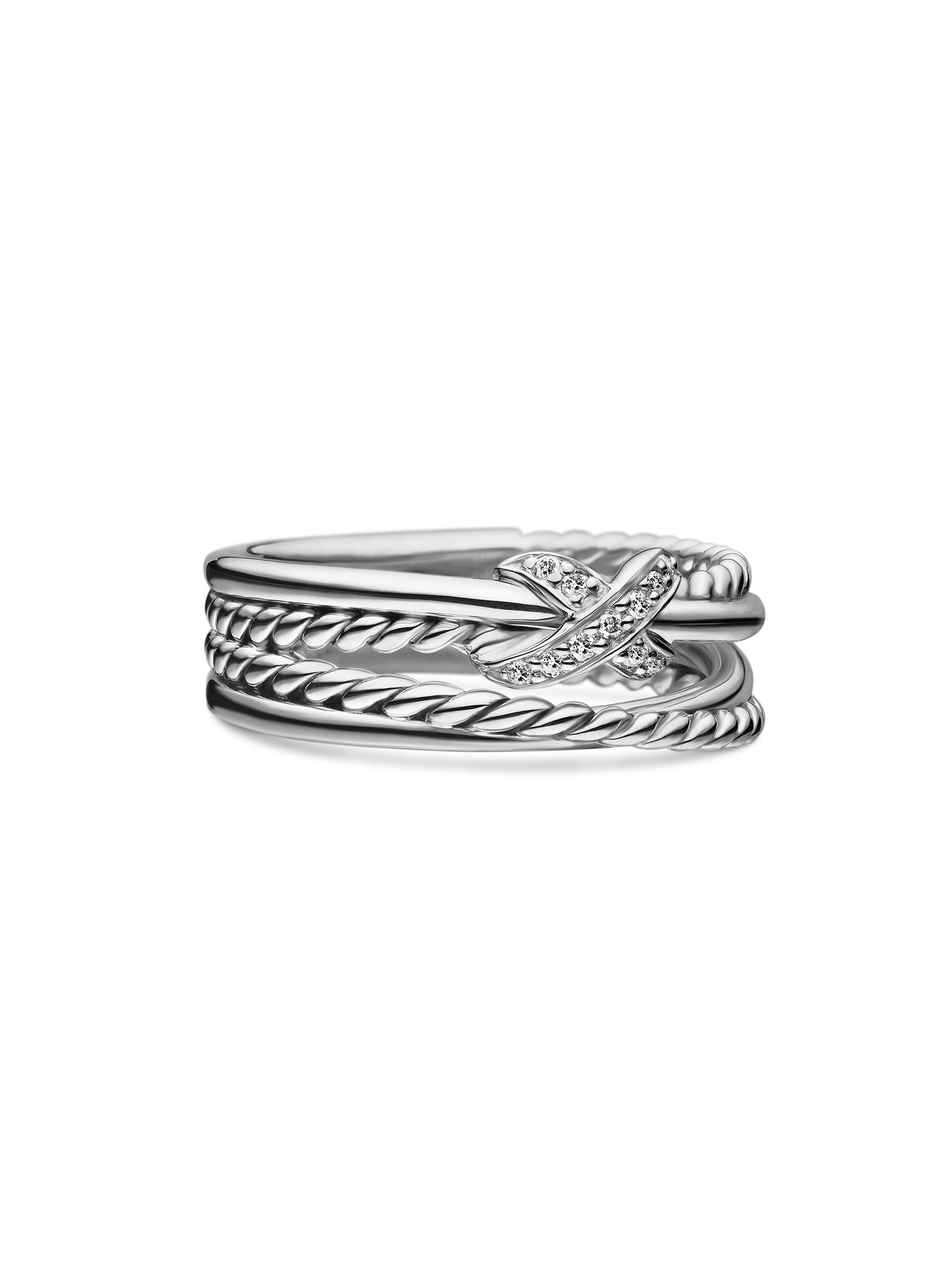 David Yurman Women's X Crossover Band Ring in Sterling Silver - Diamond