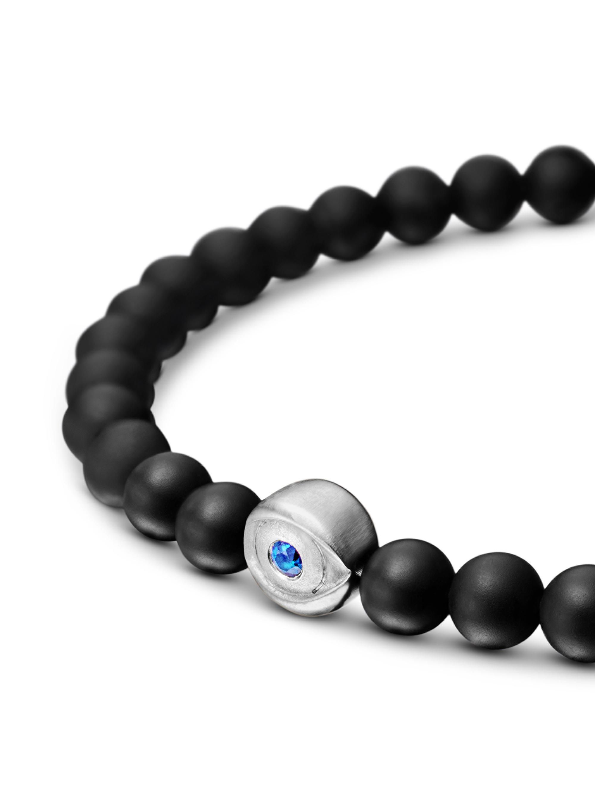COOLSTEELANDBEYOND Mat Black Bead Bracelet With Evil Eye – Stretchable, 8mm Beads, Synthetic Agate, 6.69-7.87 Inch - View #11