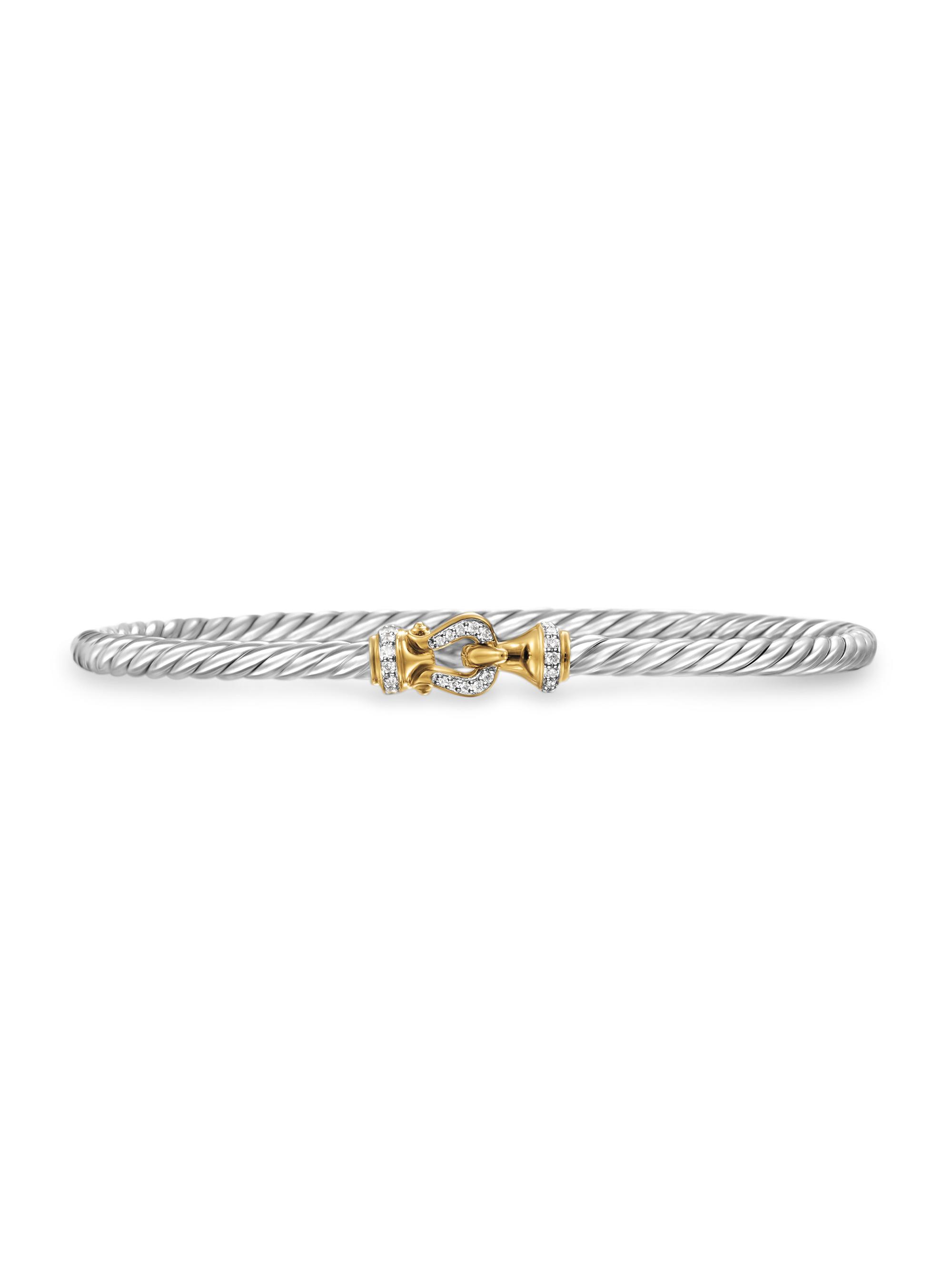 David Yurman Women's Buckle Classic Cable Bracelet in Sterling Silver - Diamond