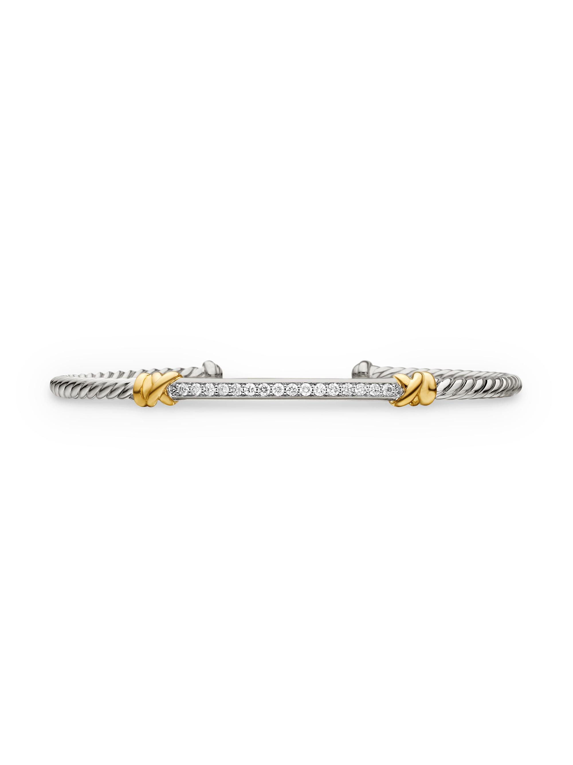 David Yurman Women's Petite Helena Two Station Wrap Bracelet with 18K Yellow Gold with Pavé Diamonds - Silver