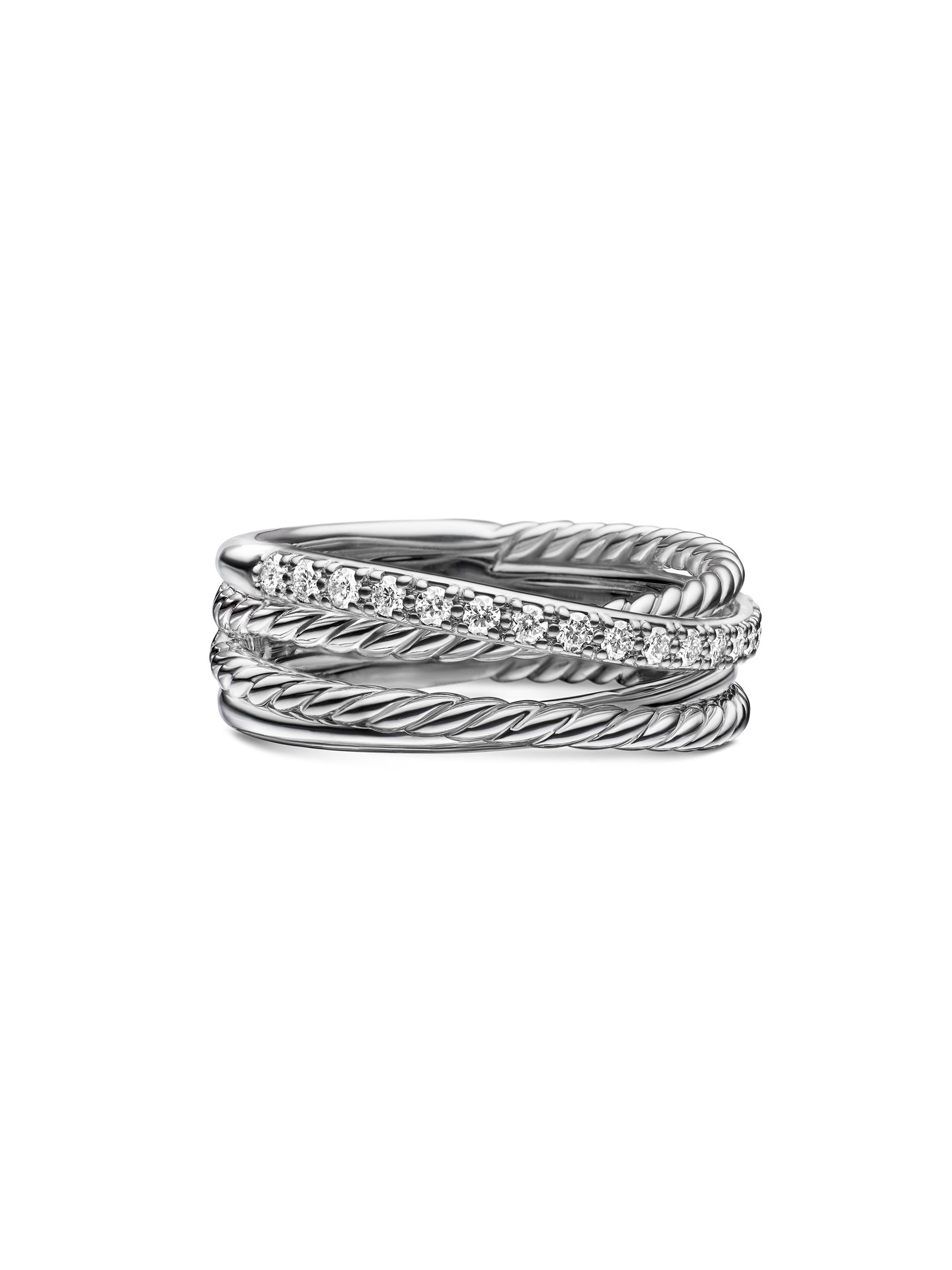 David Yurman Women's Crossover Band Ring with Pavé Diamonds - Sterling Silver