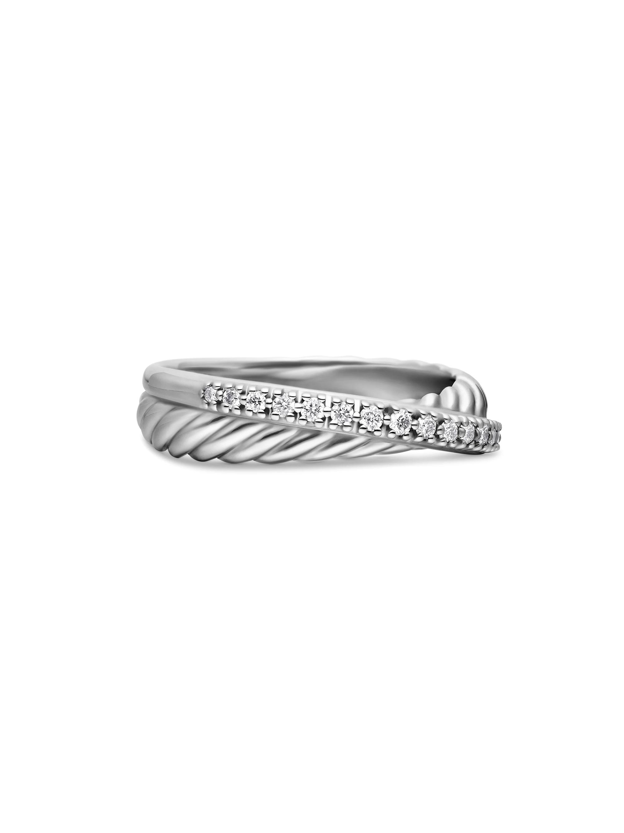 David Yurman Women's Crossover Band Ring with Pavé Diamonds - Sterling Silver