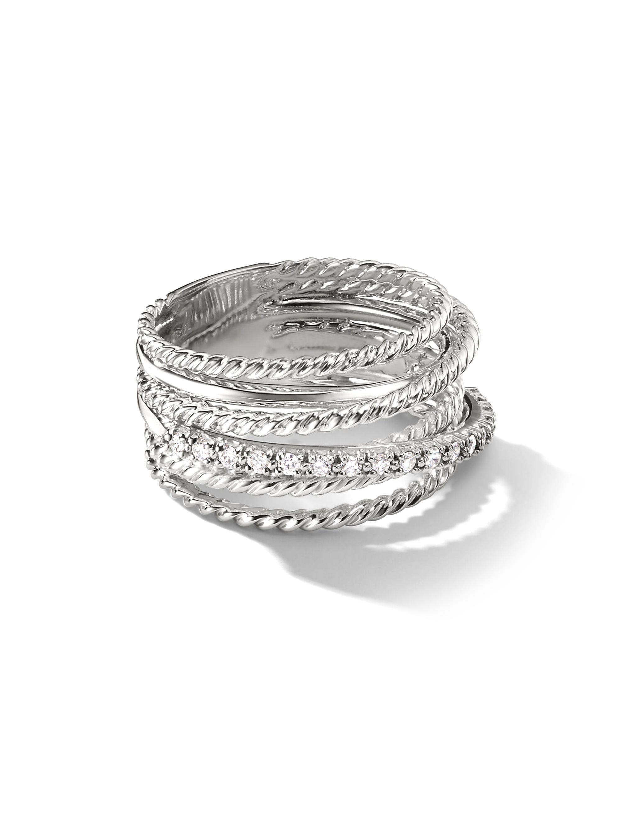 David Yurman Women's Crossover Ring with Pavé Diamonds - Sterling Silver