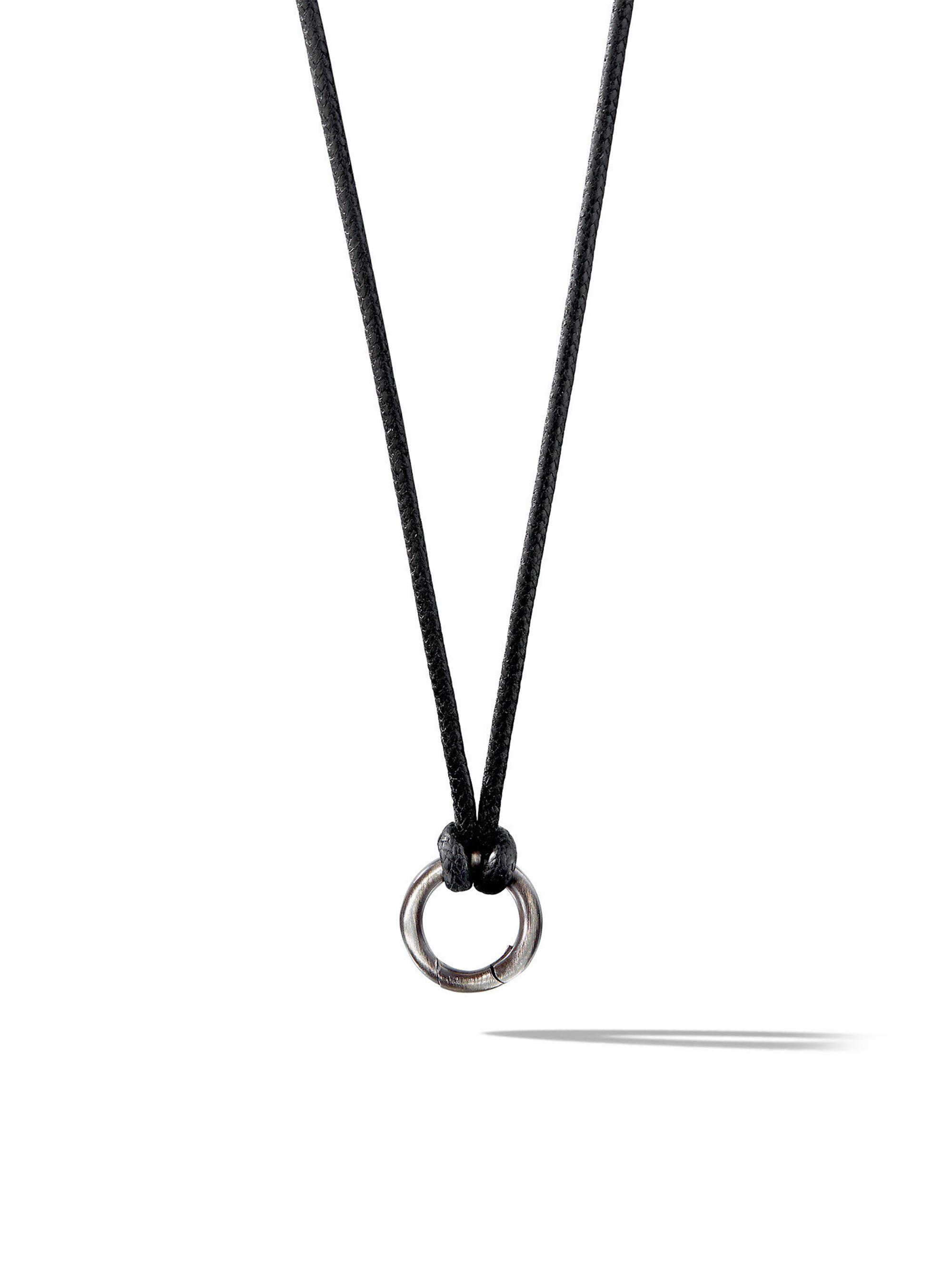David Yurman Men's Circle Amulet Necklace in Sterling Silver and Black Wax Cord 1.7mm - Black