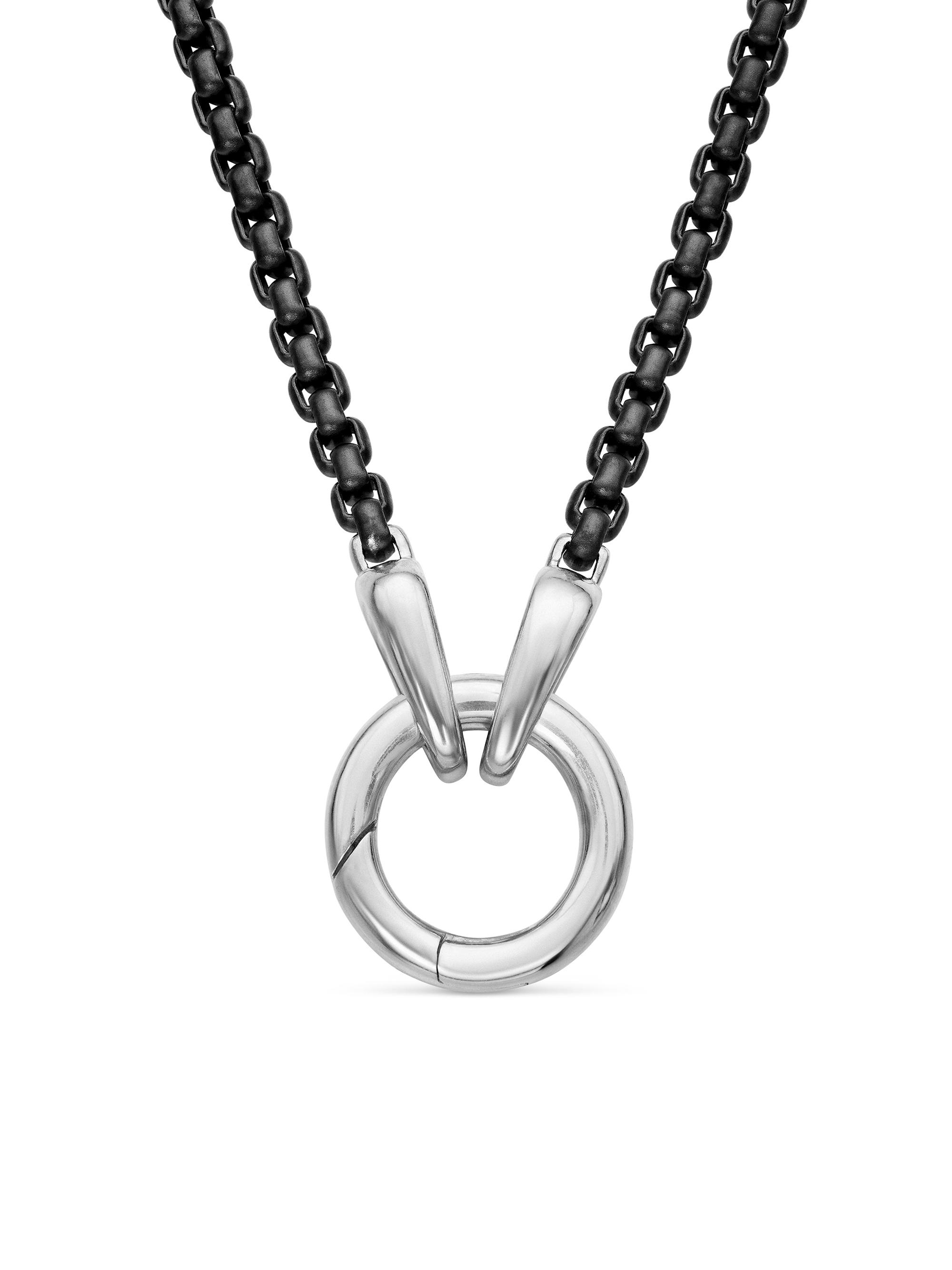 David Yurman Men's Smooth Amulet Box Chain Necklace in Darkened Stainless Steel, 2.7mm - Black