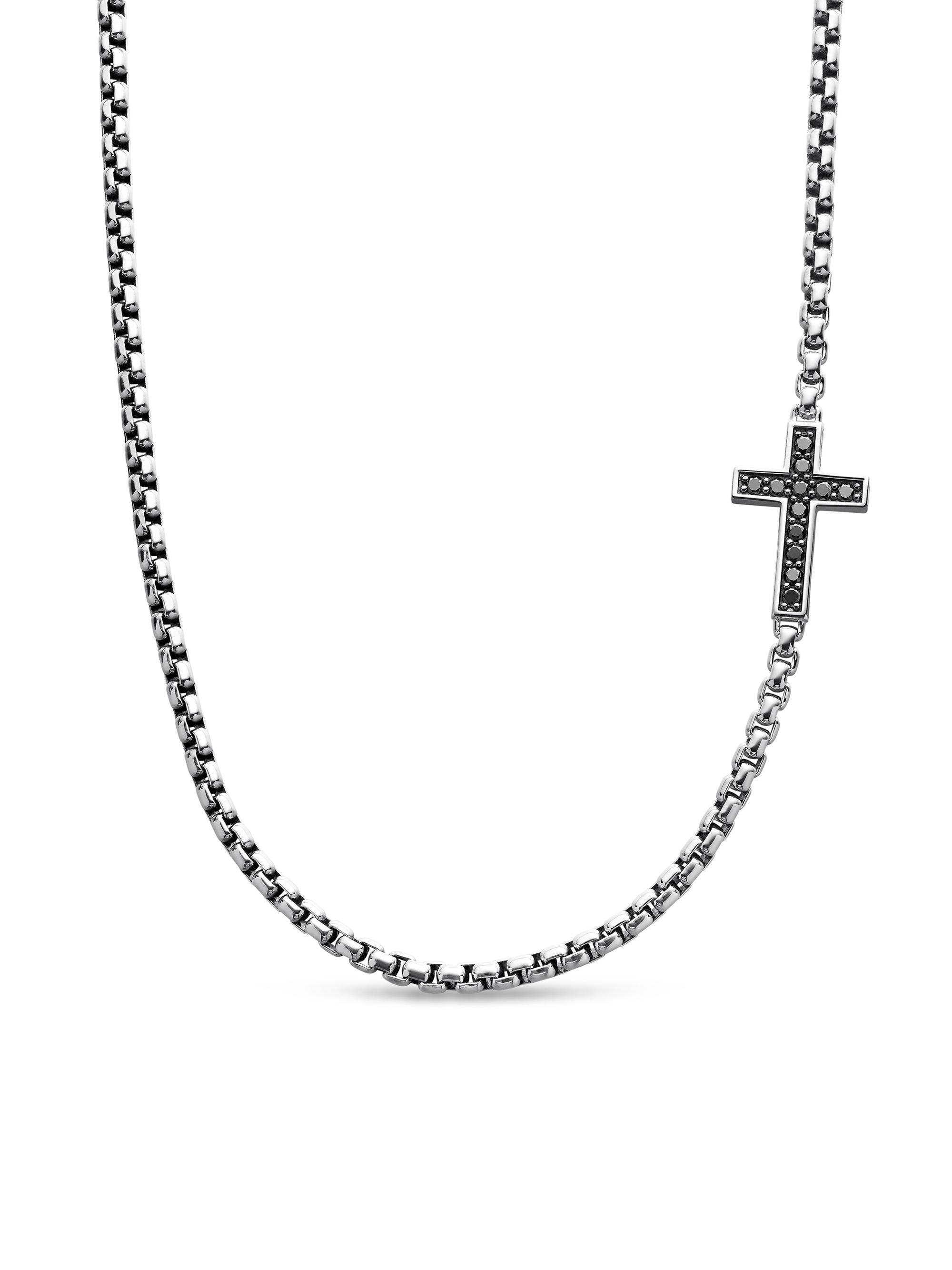 David Yurman Men's Cross Station Necklace in Sterling Silver - Black