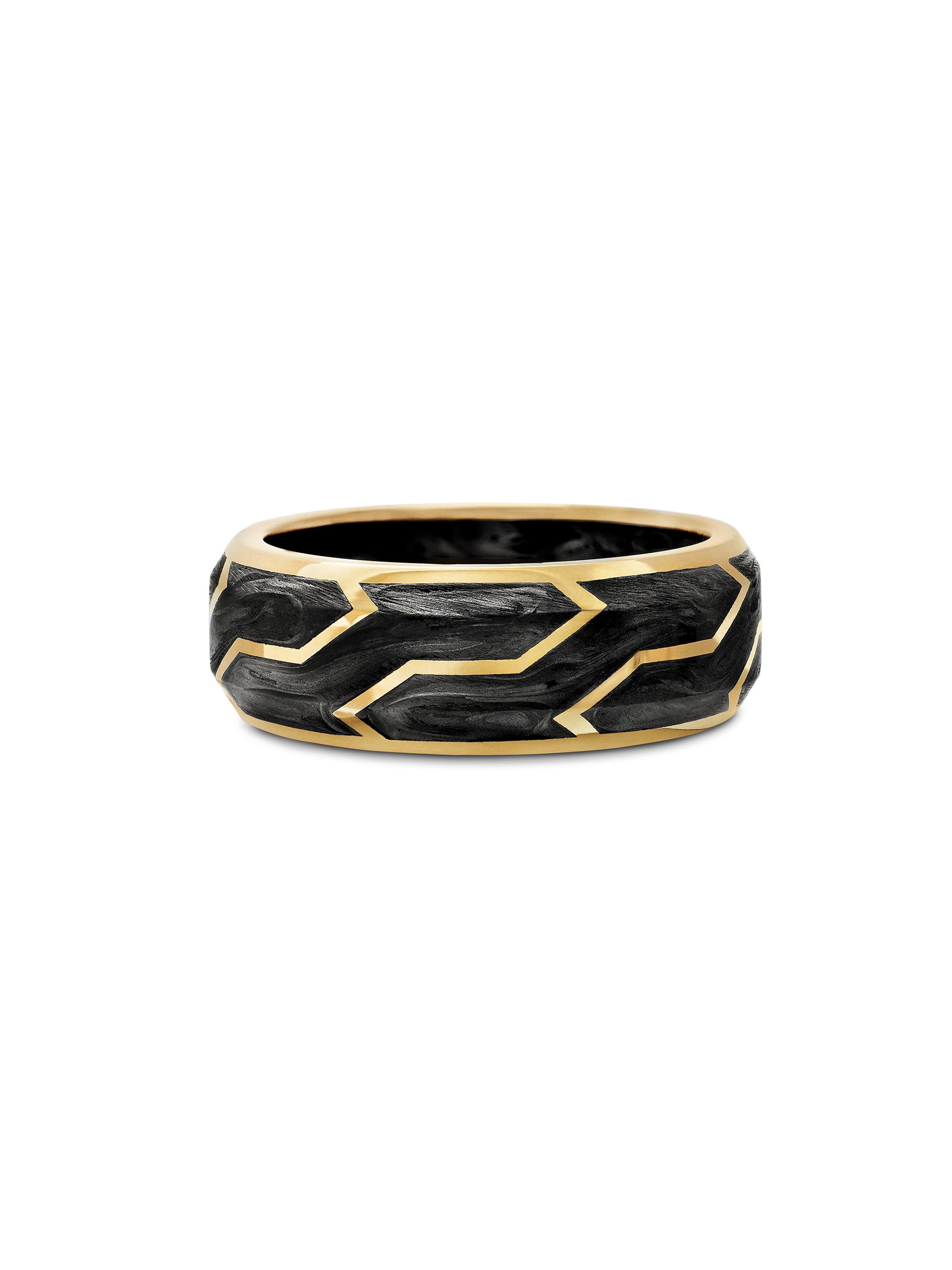 David Yurman Men's Forged Carbon Band Ring with 18K Yellow Gold - Black