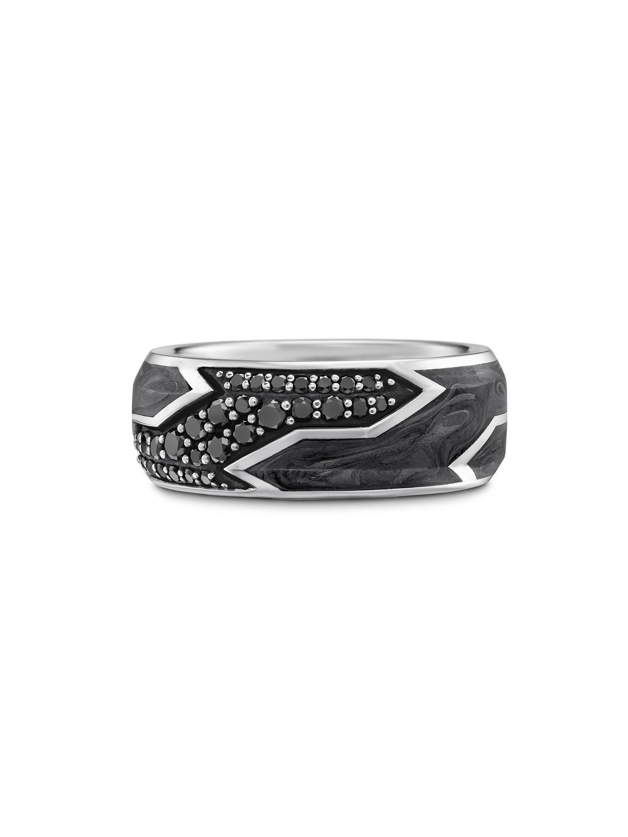 David Yurman Men's Forged Carbon Beveled Band Ring in Sterling Silver - Black