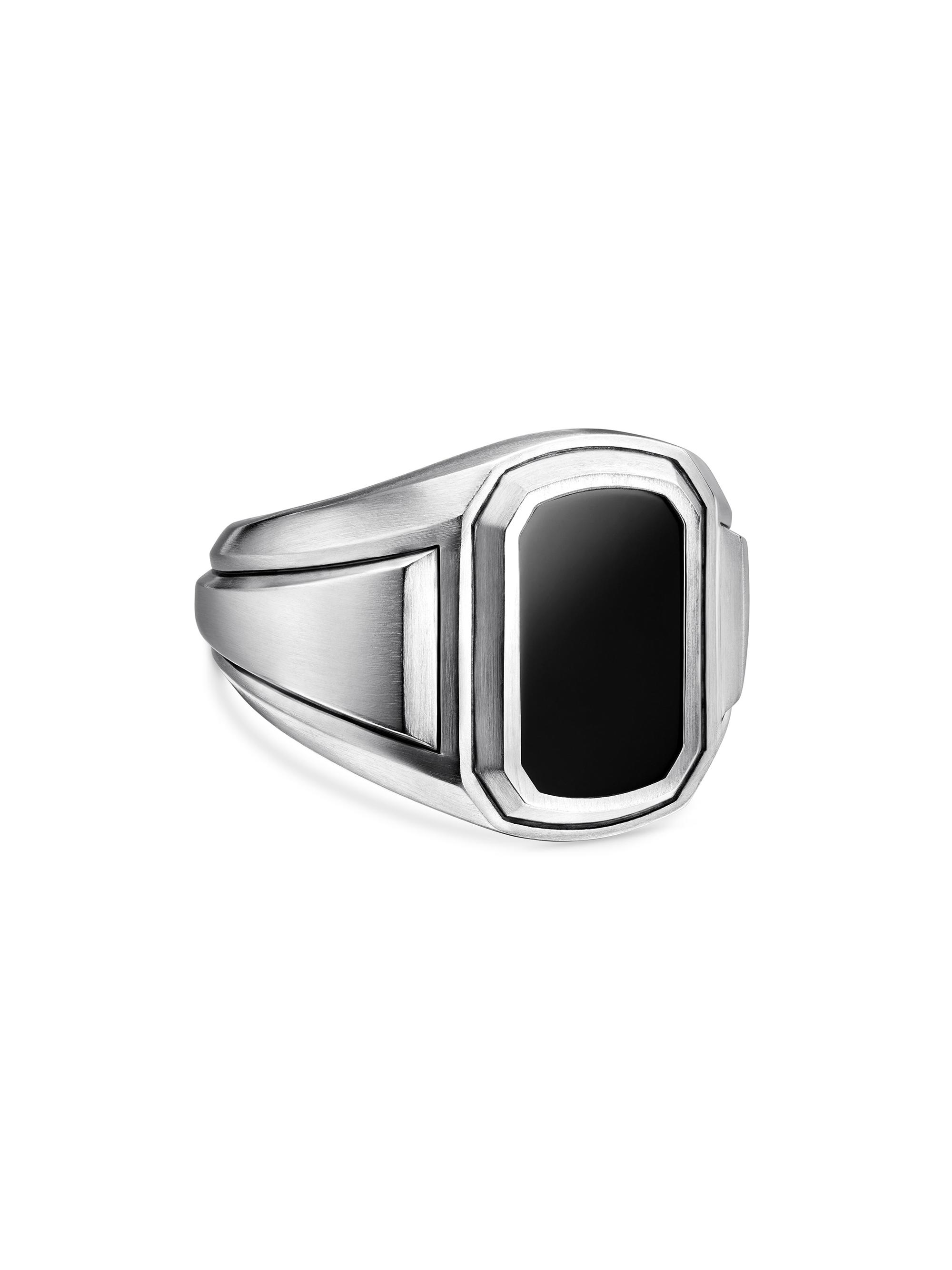 David Yurman Men's Deco Signet Ring in Sterling Silver - Black Onyx