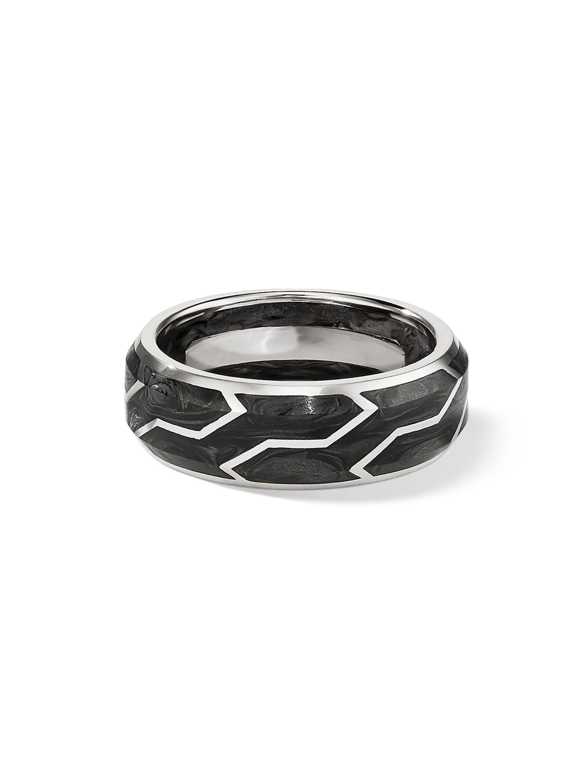 David Yurman Men's Forged Carbon Band Ring With 18K White Gold - Black