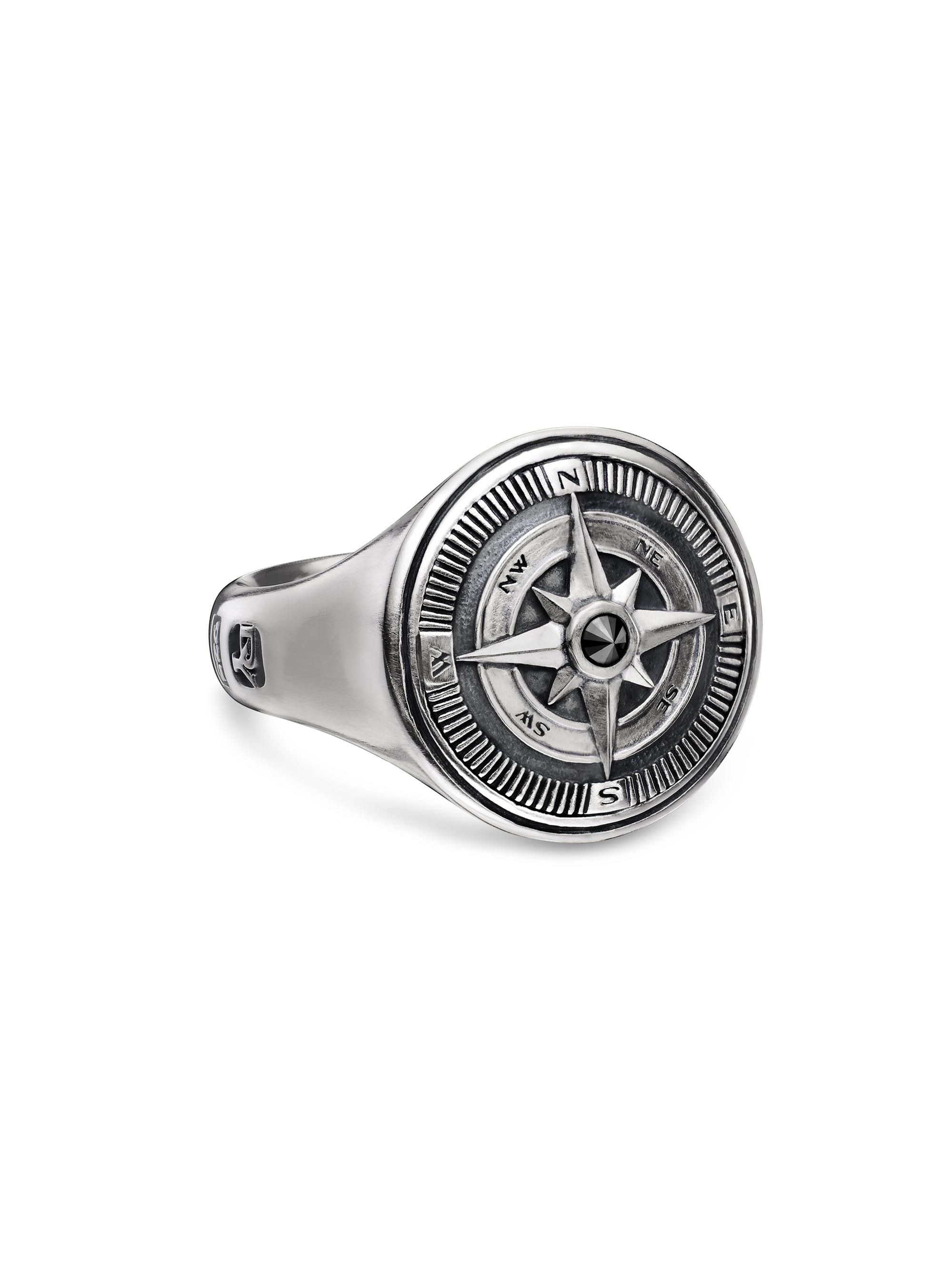 David Yurman Men's Maritime Compass Signet Ring in Sterling Silver - Black