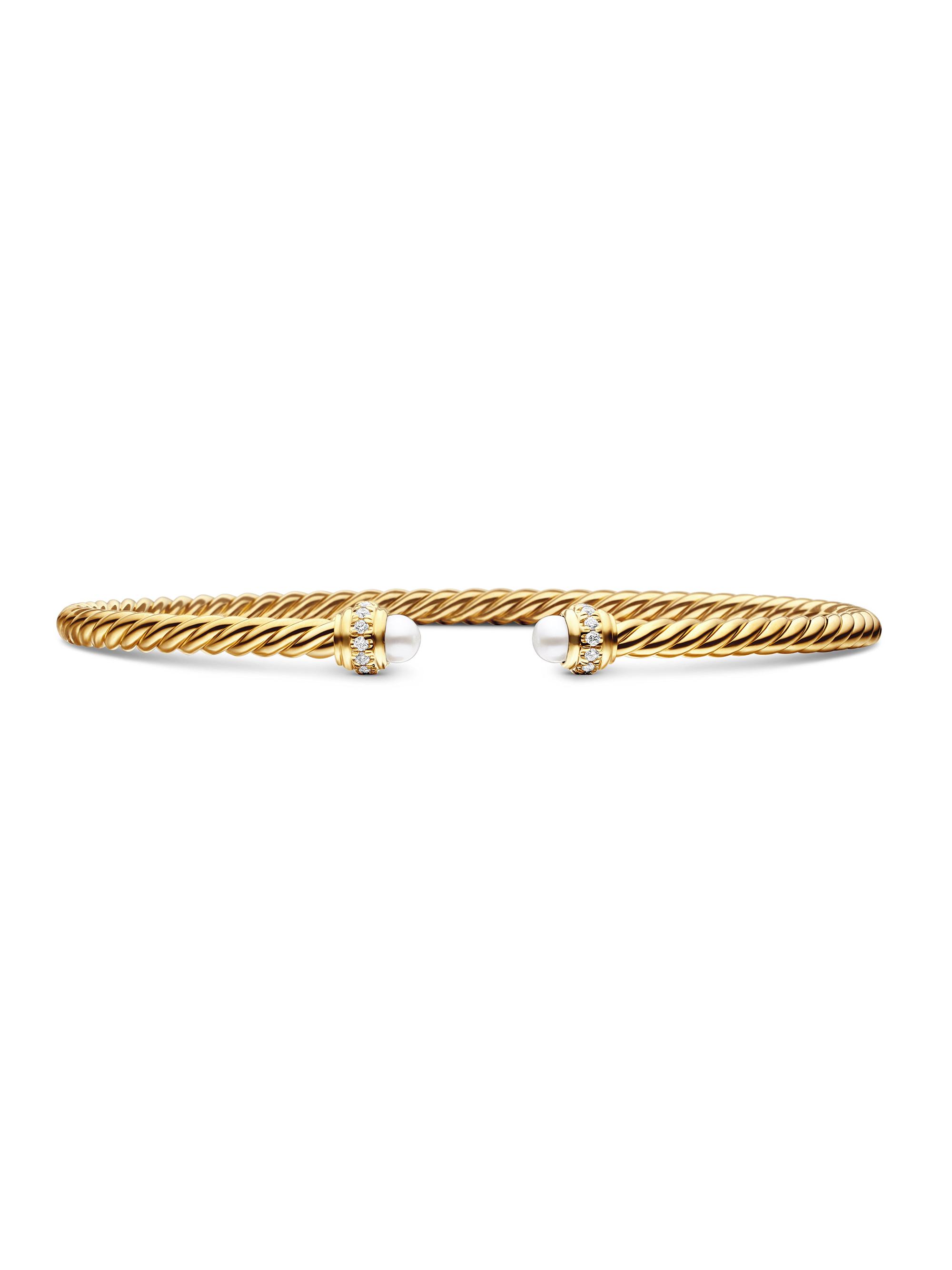 David Yurman Women's Classic Cablespira Bracelet in 18K Yellow Gold and Diamonds - Pearl
