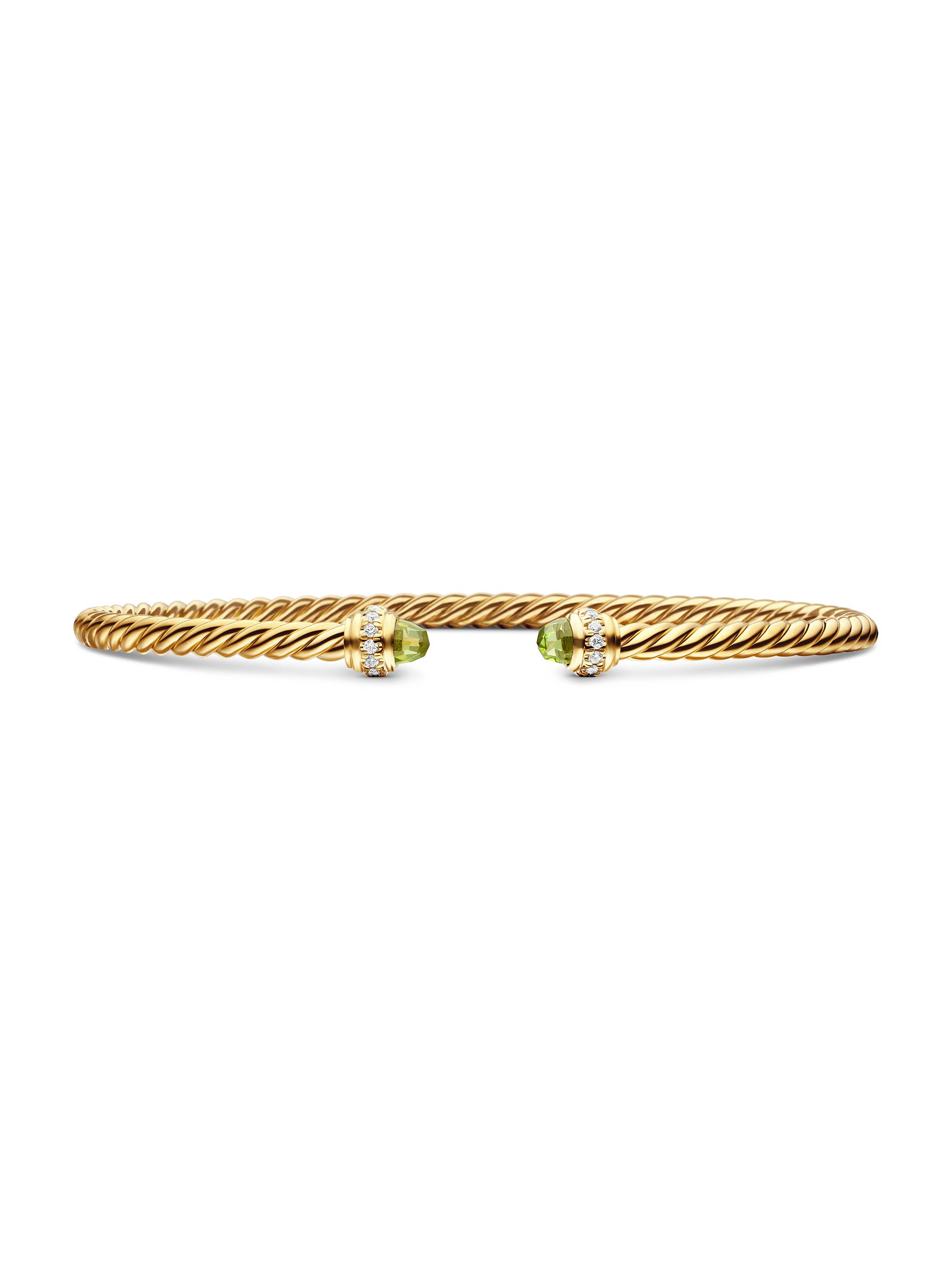 David Yurman Women's Classic Cablespira Bracelet in 18K Yellow Gold and Diamonds - Peridot
