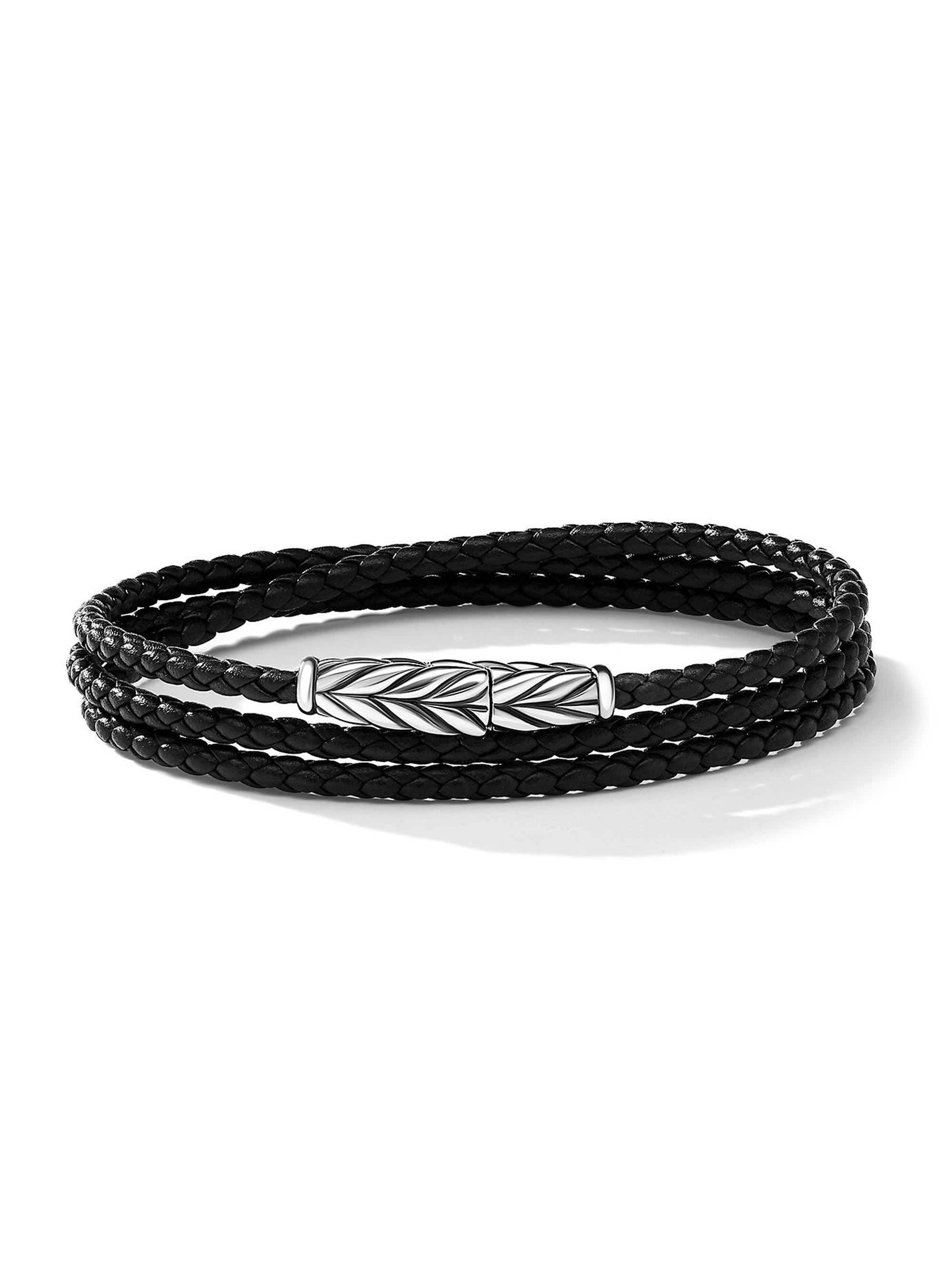David Yurman Men's Chevron Triple Wrap Black Leather Bracelet - Black