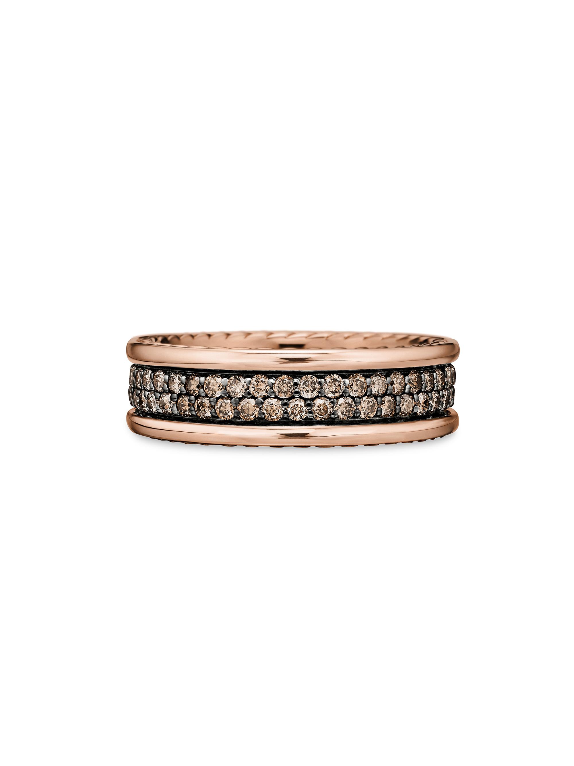 David Yurman Men's Streamline Two Row Band Ring in 18K Rose Gold - Cognac Diamond