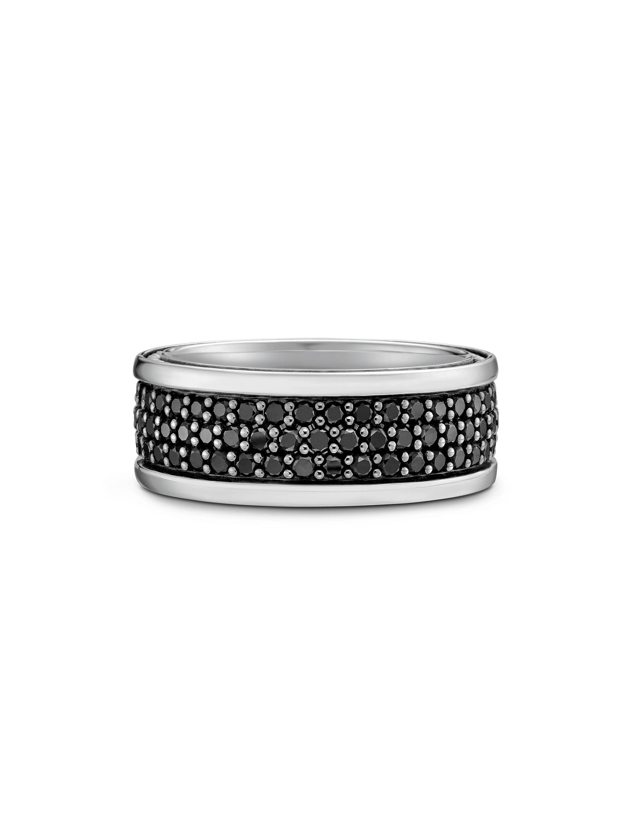 David Yurman Men's Streamline Three Row Band Ring with Pavé Black Diamonds - Black