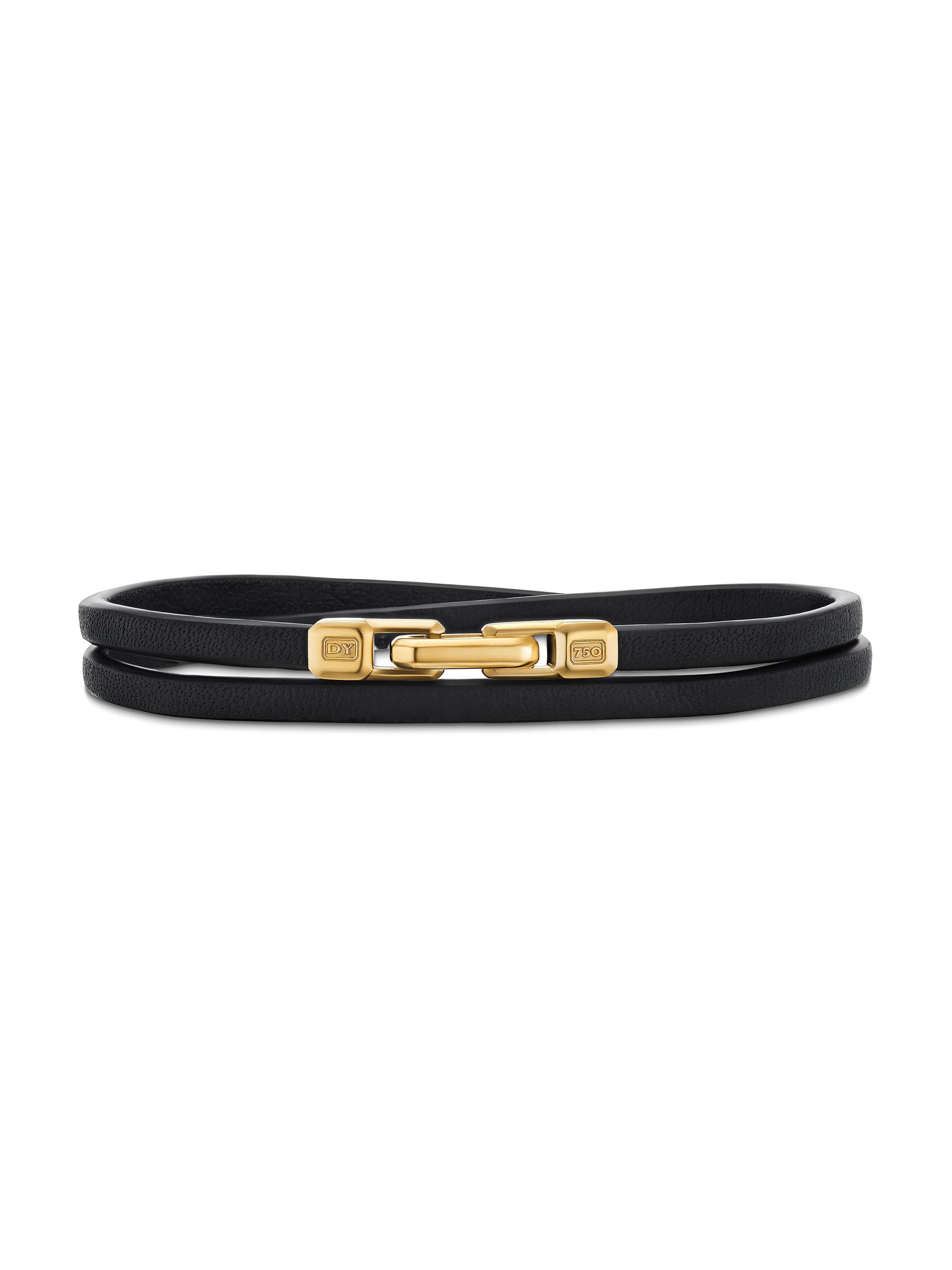 David Yurman Men's Streamline Double Wrap Bracelet in Black Leather - Black