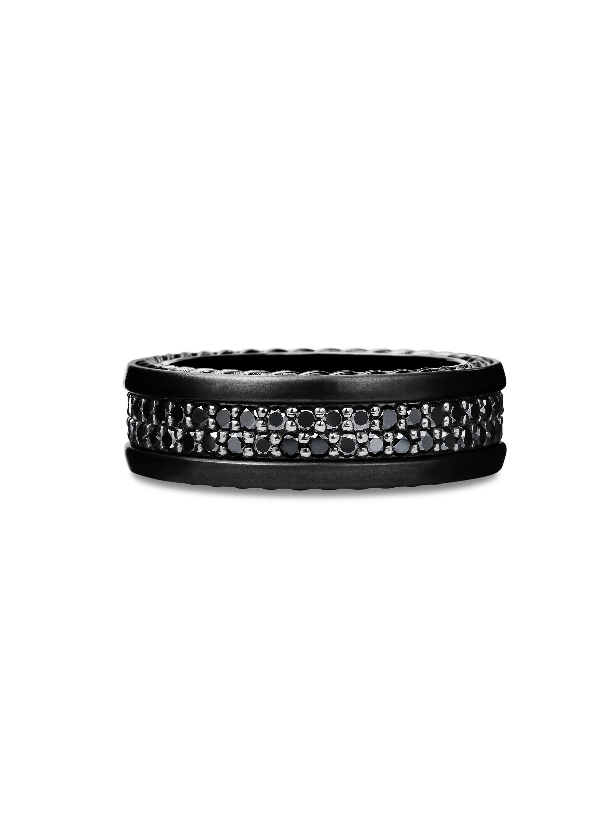 David Yurman Men's Streamline Two Row Band Ring in Black Titanium with Black Diamonds - Black Diamond