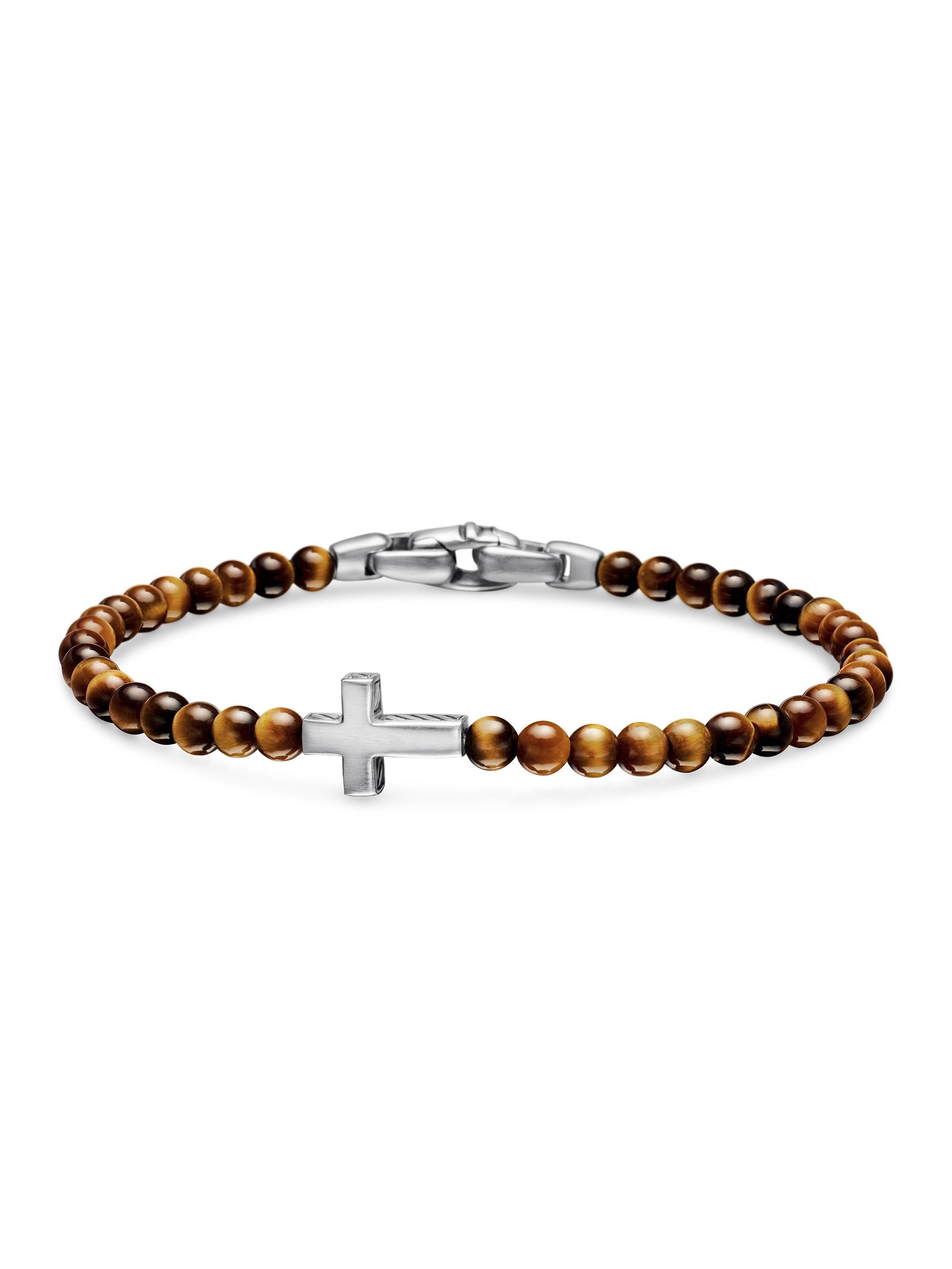David Yurman Men's Spiritual Beads Cross Station Bracelet in Sterling Silver - Black Onyx