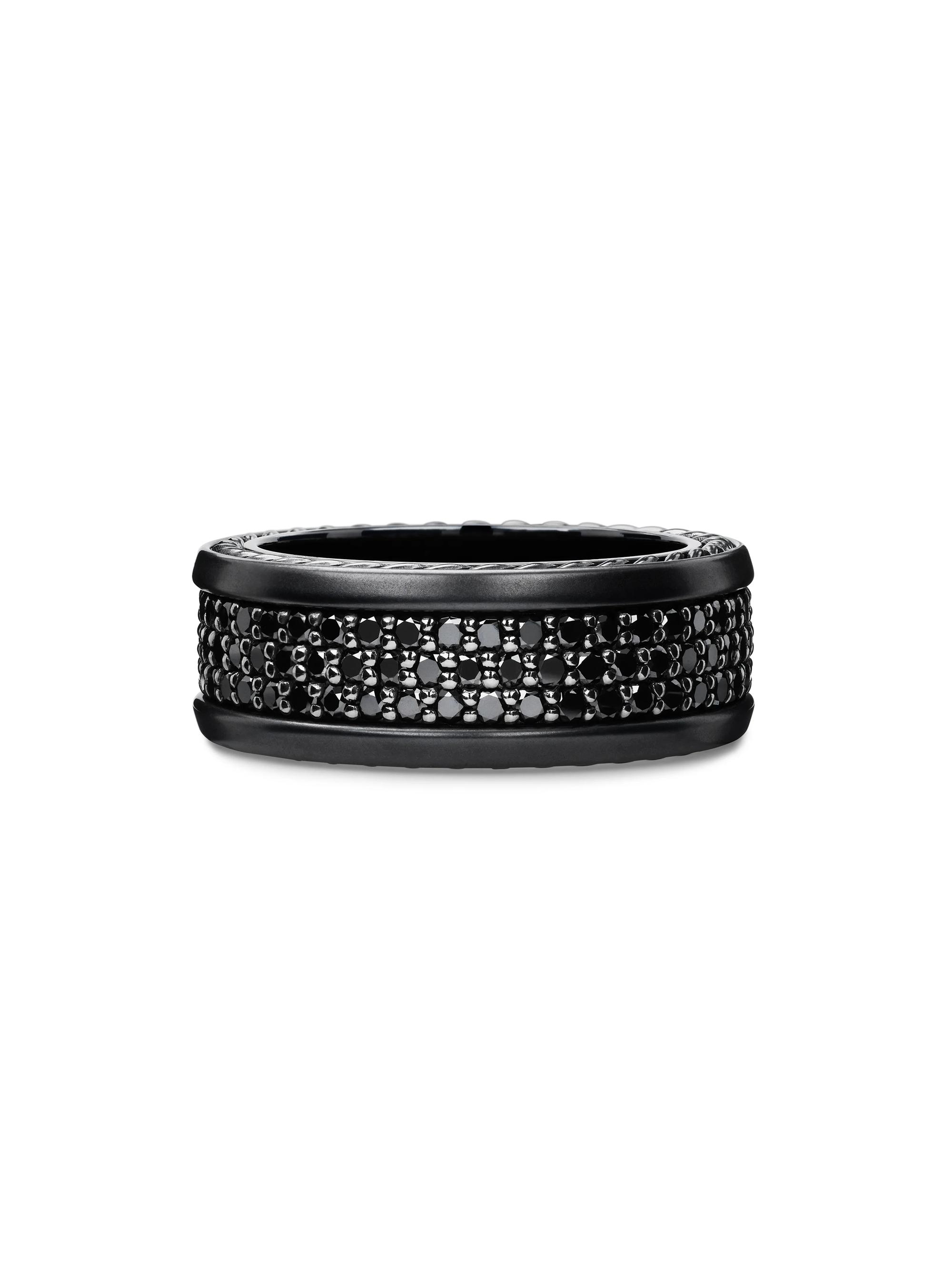 David Yurman Men's Streamline Three Row Band Ring in Black Titanium with Pavé Black Diamonds - Black