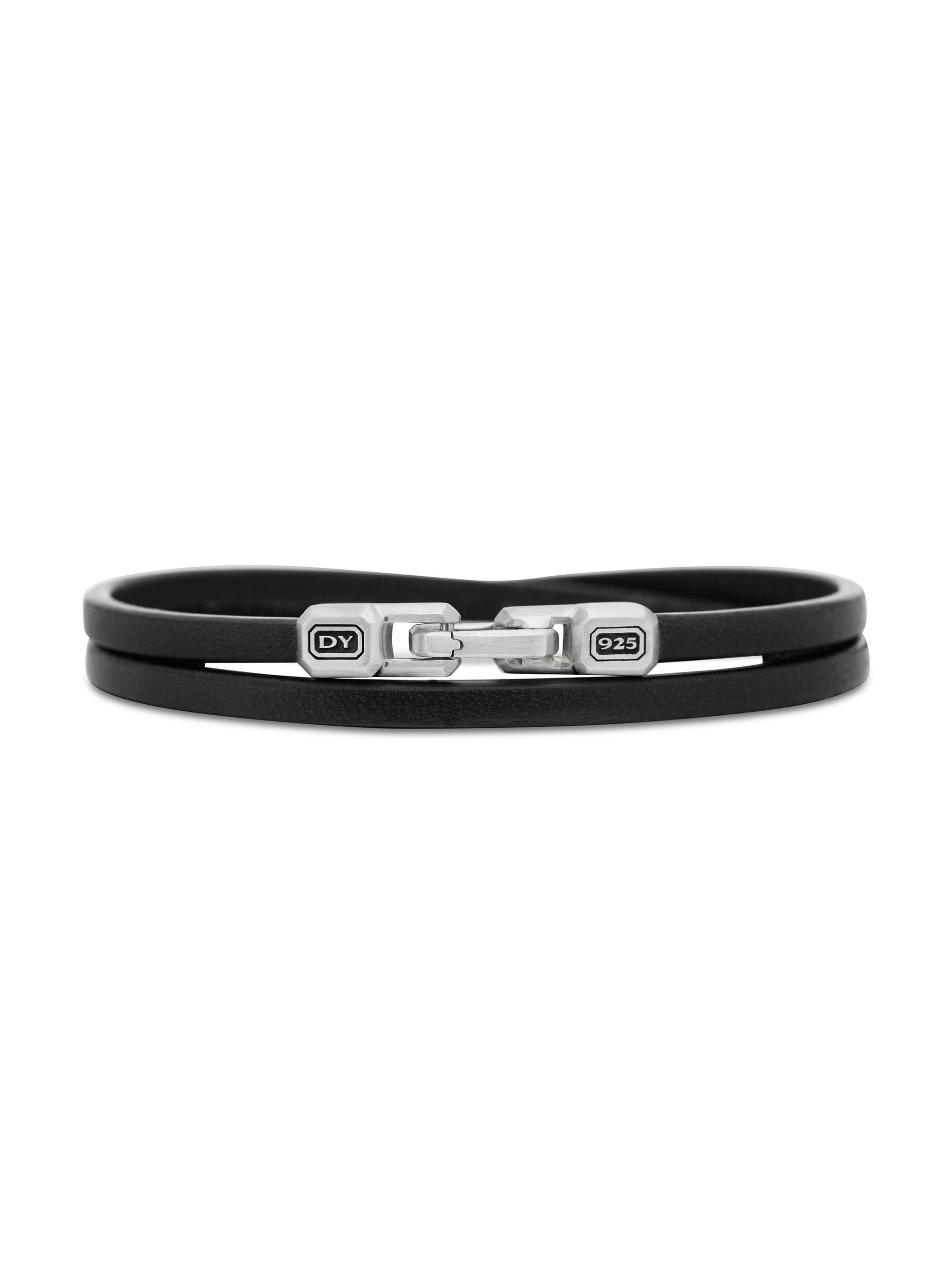 David Yurman Men's Streamline Double Wrap Black Leather Bracelet - Black
