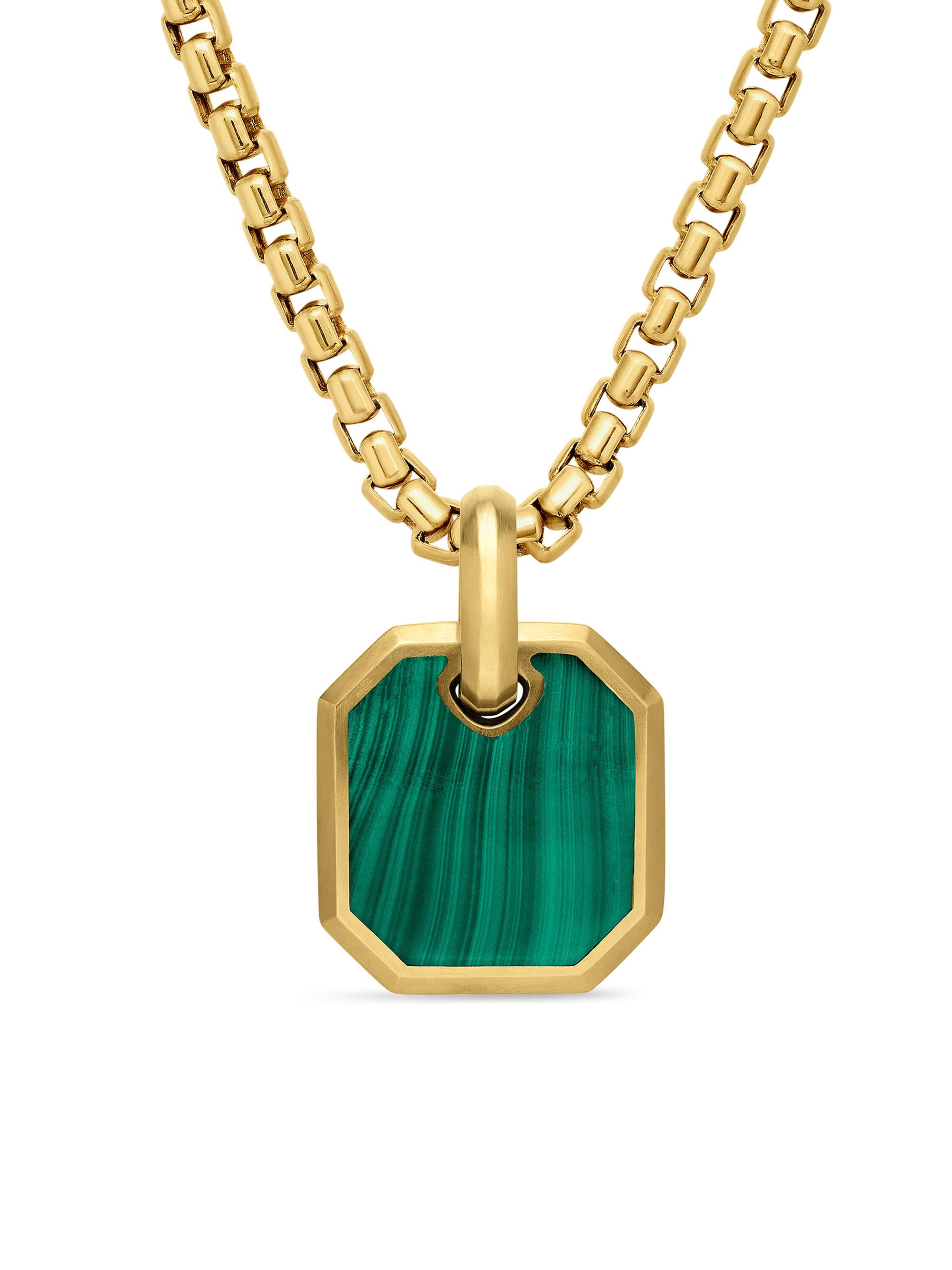 David Yurman Men's Octagonal Amulet in 18K Yellow Gold - Malachite