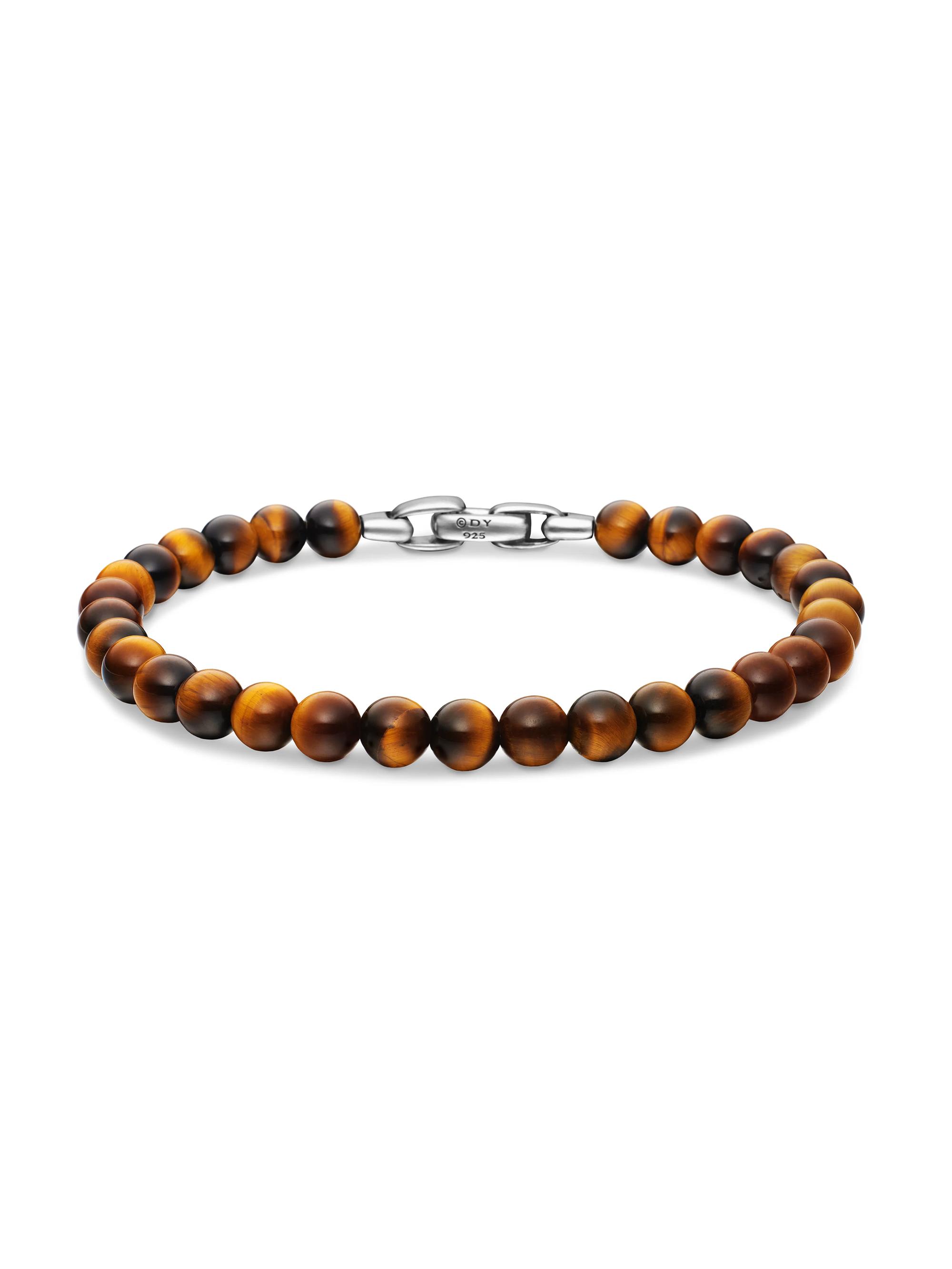 David Yurman Men's Spiritual Beads Bracelet in Sterling Silver - Tigers Eye