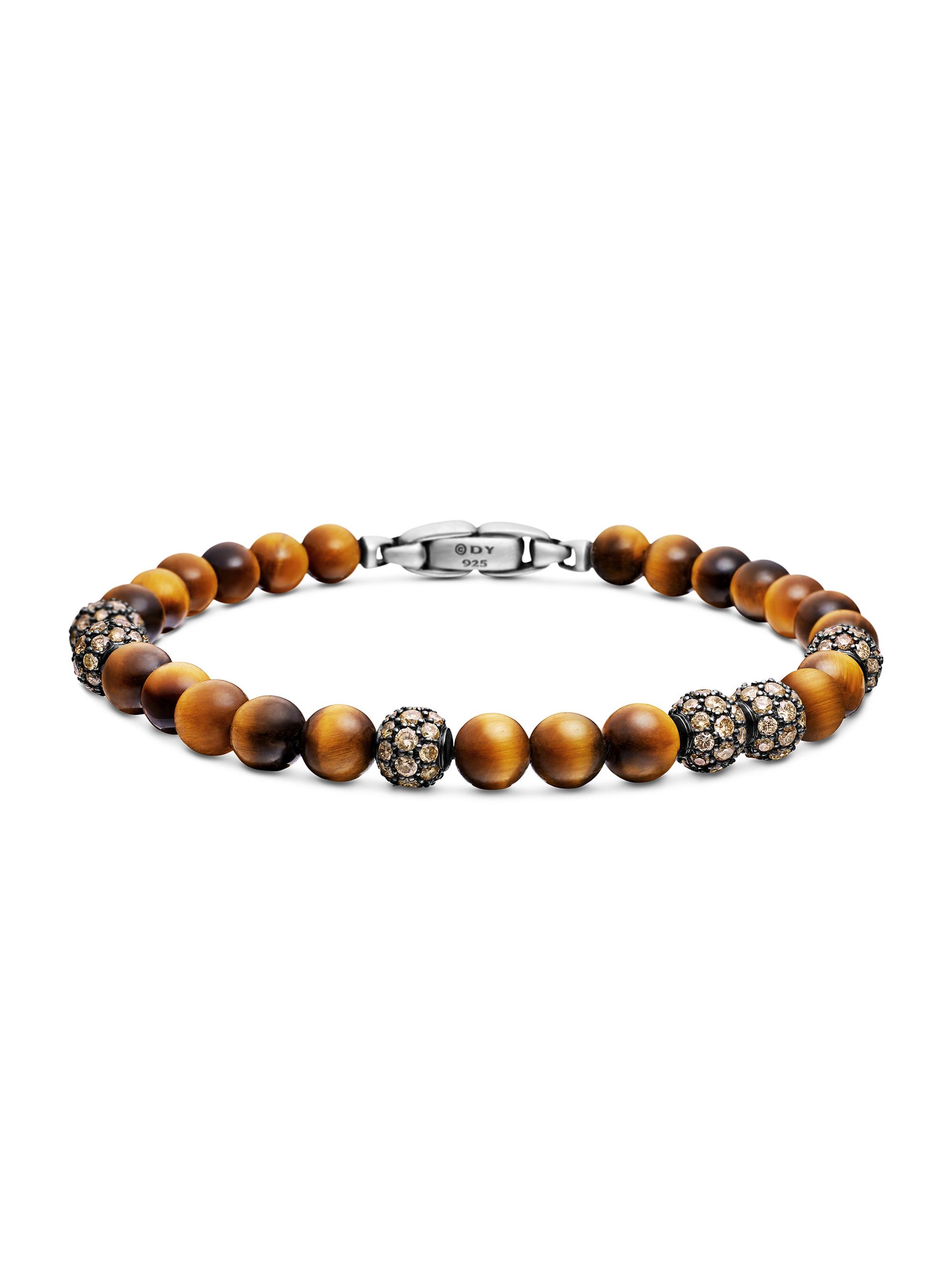 David Yurman Men's Spiritual Beads Bracelet in Sterling Silver - Tigers Eye
