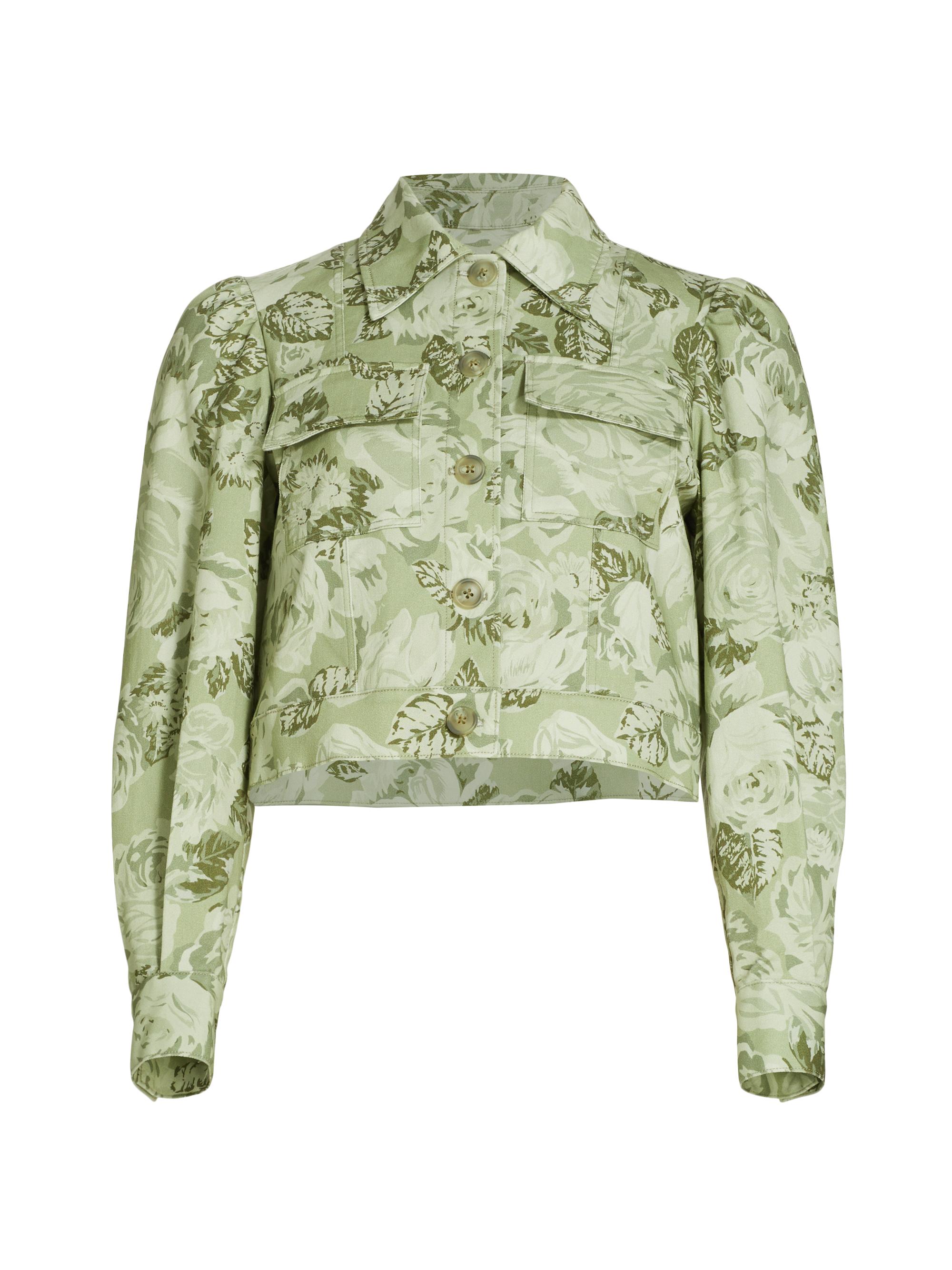 Derek Lam 10 Crosby Women's Chloe Floral Puff-Sleeve Cargo Jacket - Ivy Multi