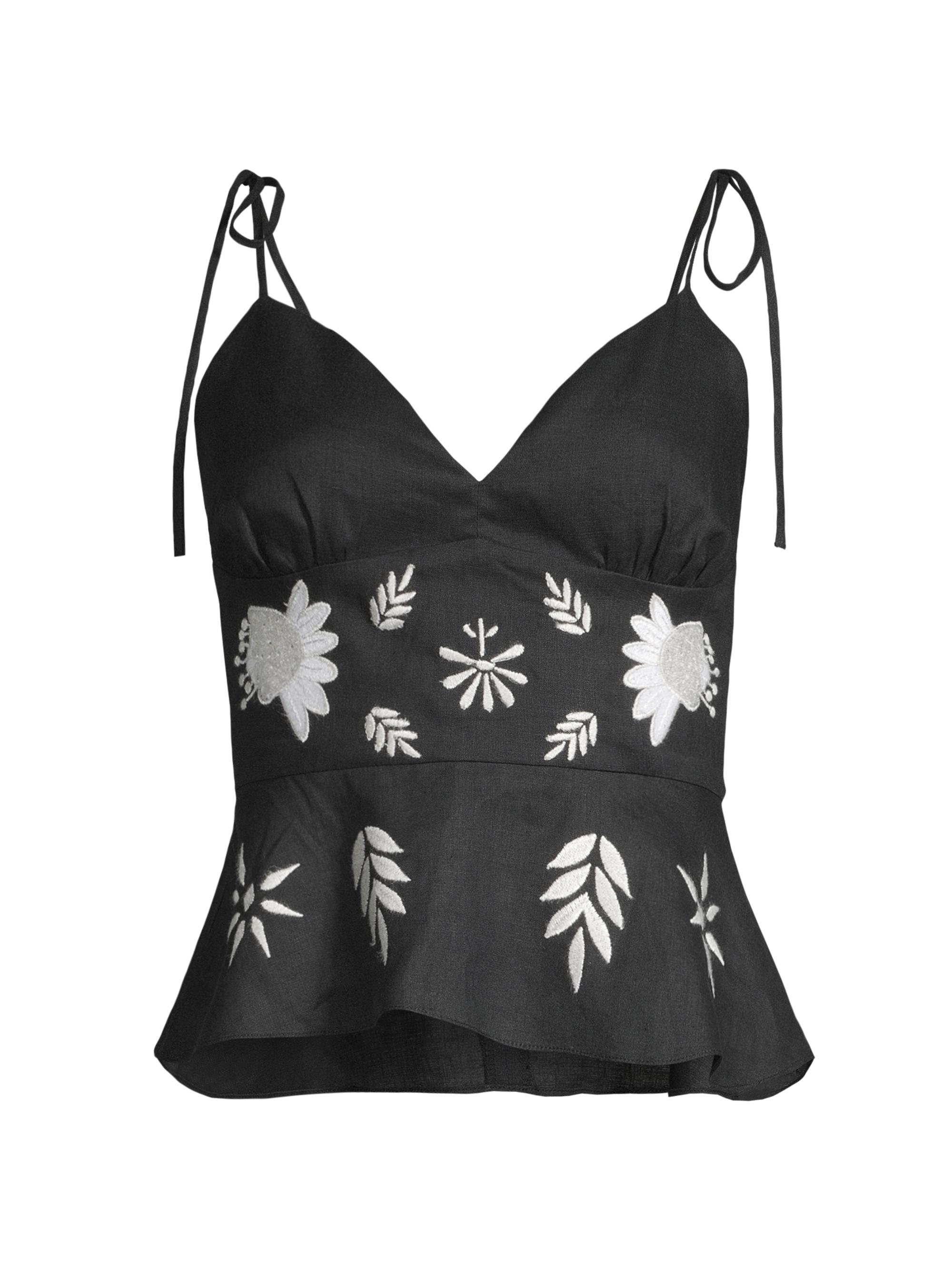 Cynthia Rowley Women's Embroidered Peplum Tank Top - Black