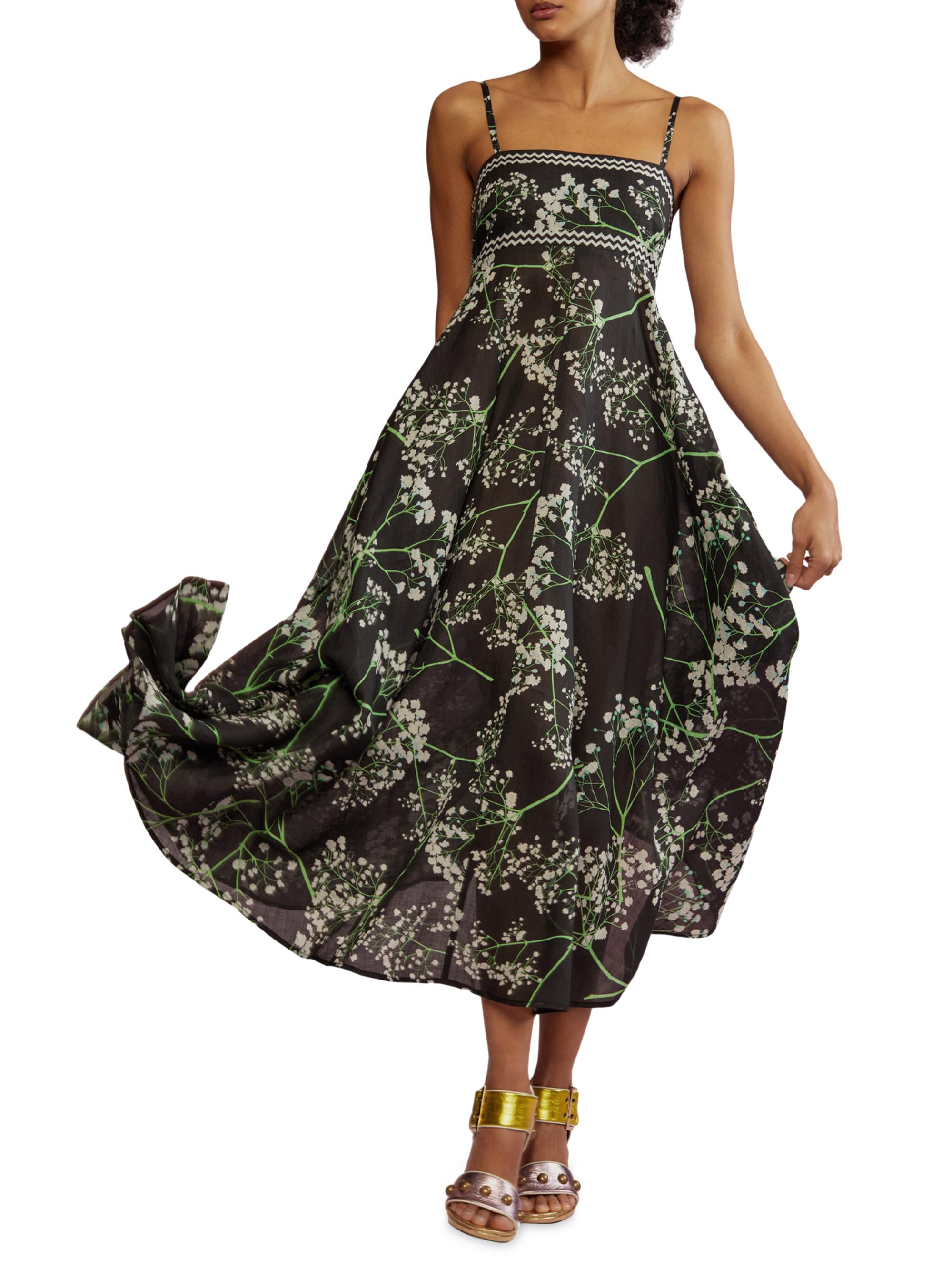 Cynthia Rowley Women's Ramie Summer Maxi Dress - Black Multi