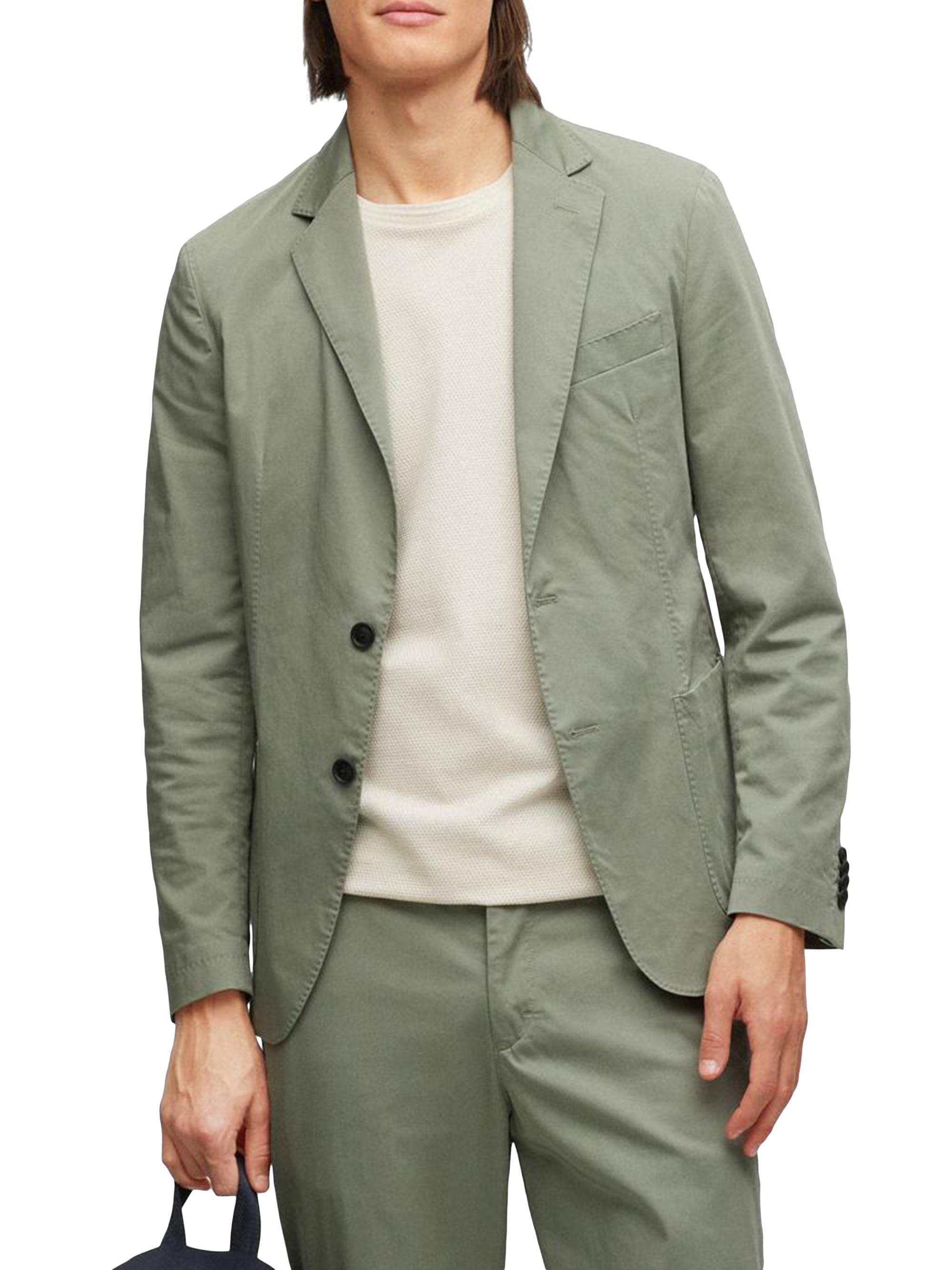 BOSS Men's Slim-Fit Jacket in a Crease-Resistant Cotton Blend - Light Green